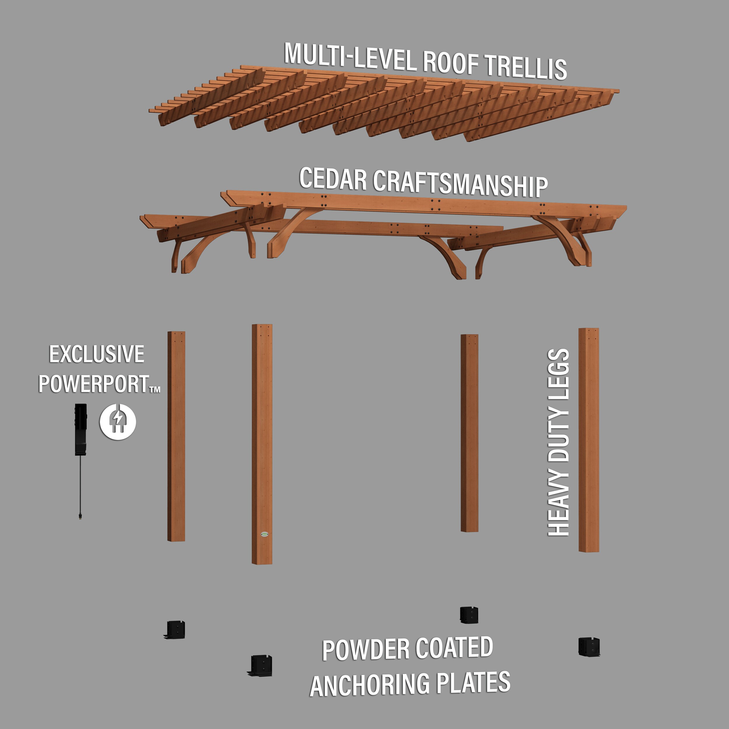 Ashland 14 ft x 10 ft Brown Cedar Wood Outdoor Pergola with Bar