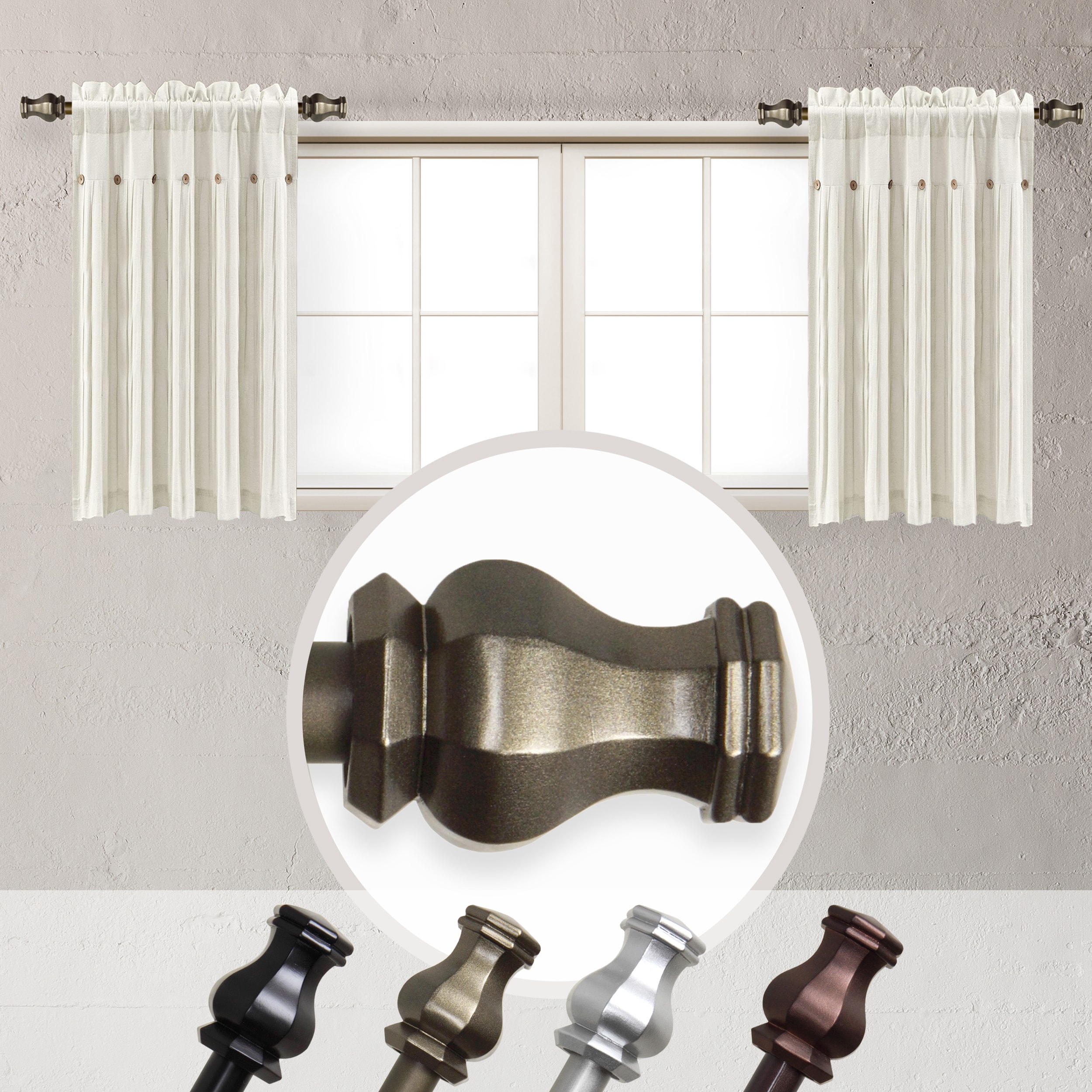 Hart & Harlow L-SIDE063-13-4 Elon 5/8-in 2 -Pack 12-in to 20-in Antique Gold Steel Side curtain rod with Finials