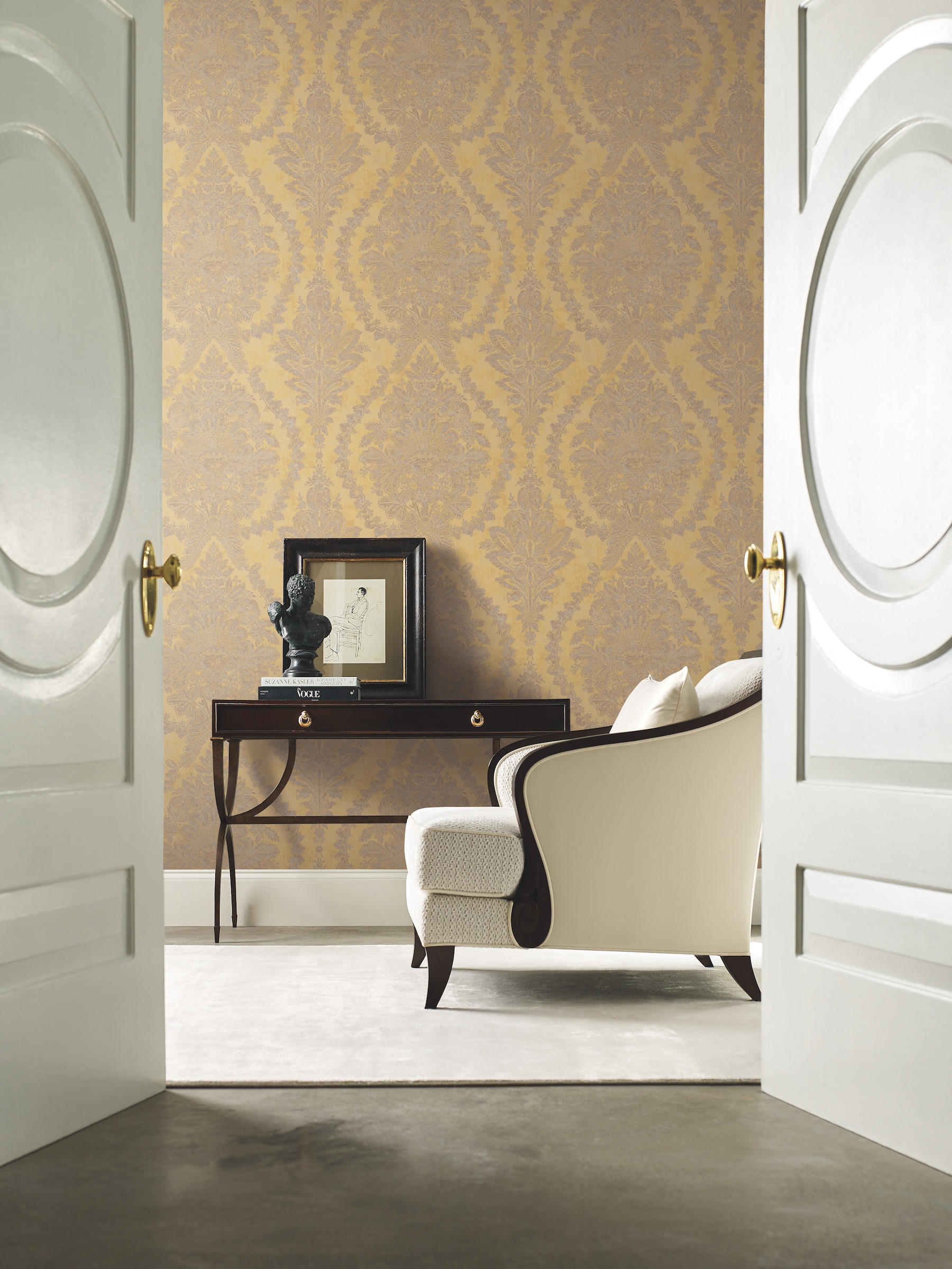 York Wallcoverings HS7956 Ronald Redding 24 Karat 60.8-Sq. Feet Yellow Non-woven Damask Unpasted Wallpaper