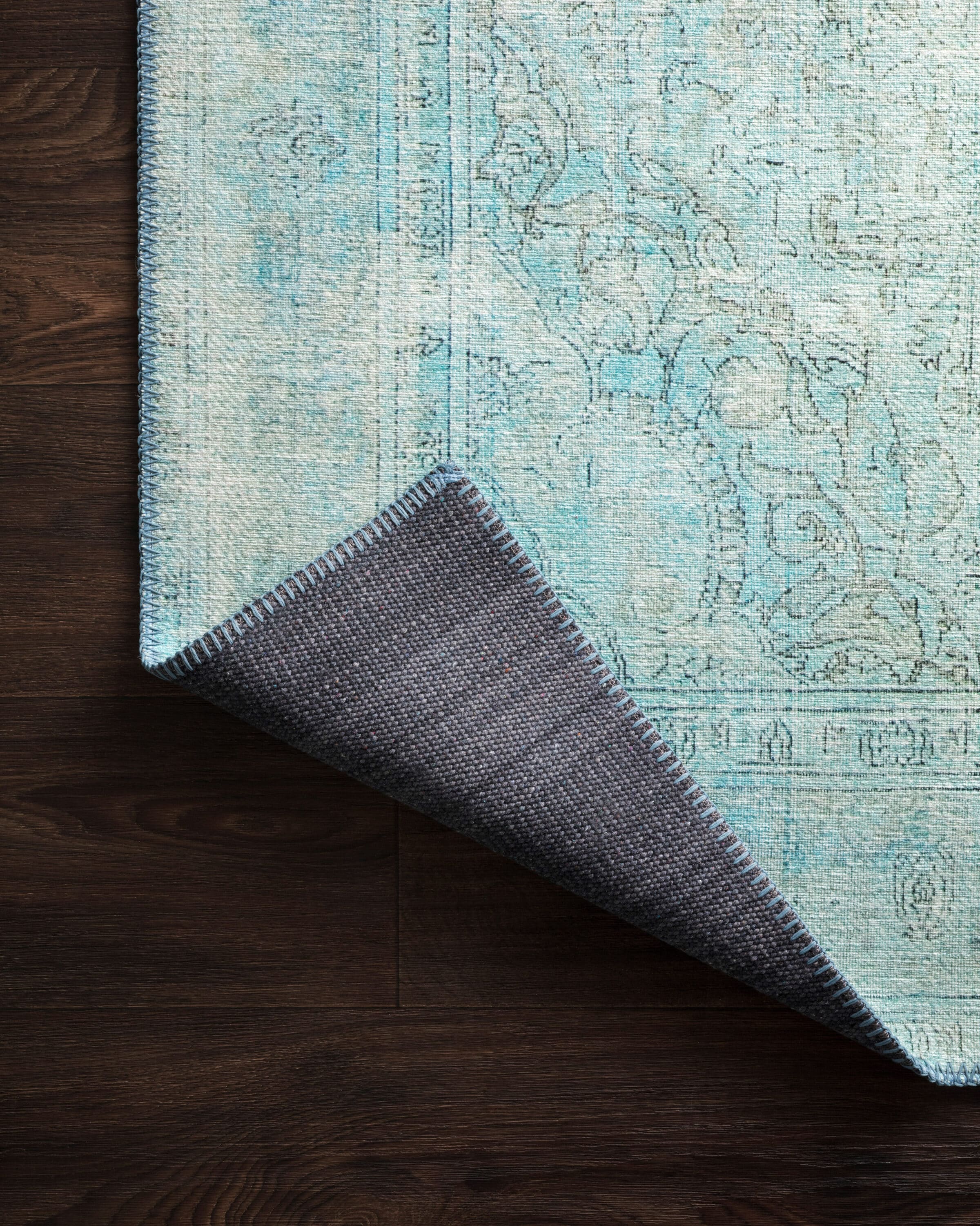 Blue Floral Hand-Knotted Wool and Synthetic Area Rug 5' x 7'