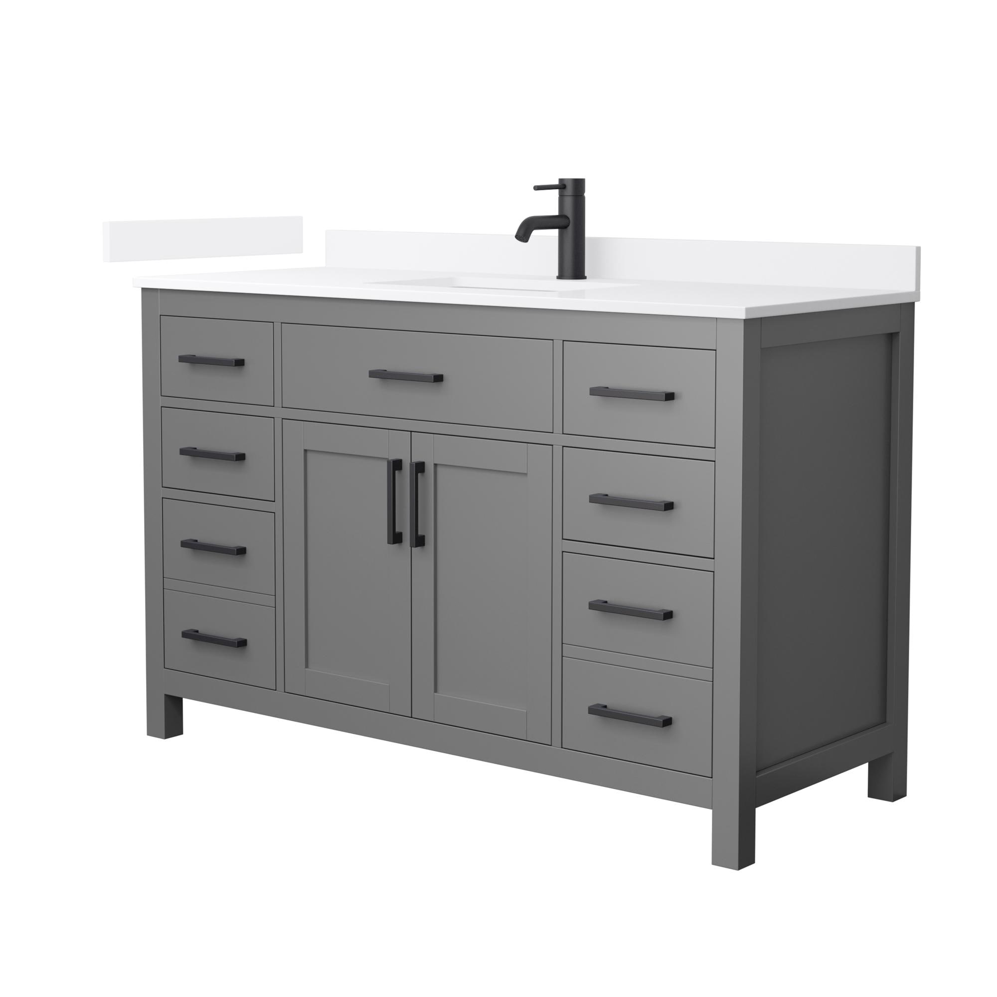 Wyndham Collection WCG242454SGBWQUNSMXX Beckett 54-in Dark Gray with Matte Black Trim Undermount Single Sink Bathroom Vanity with White Quartz Quartz Top