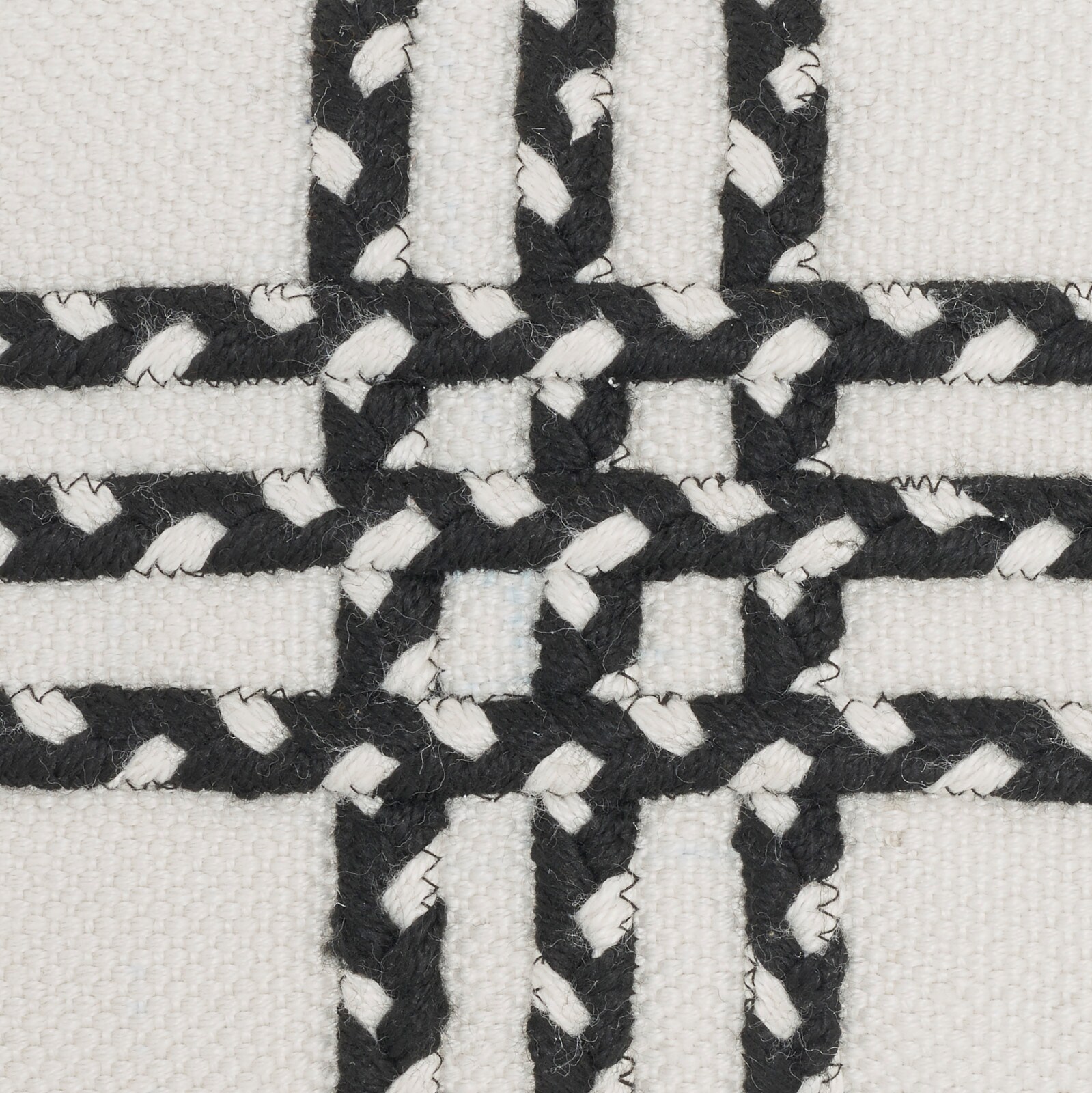 Black and Ivory Braided Polyester 14" x 20" Indoor/Outdoor Throw Pillow