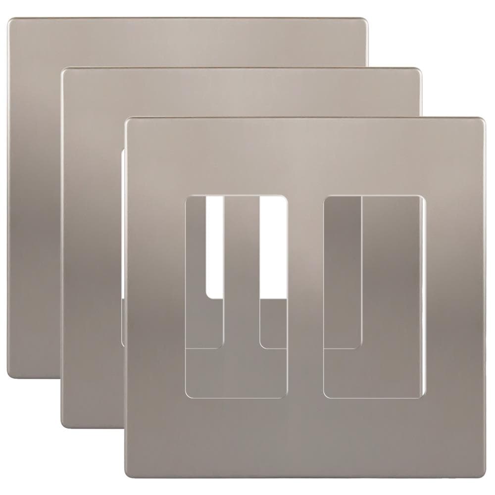 Enerlites SI8832-NK-3PCS 2 -Gang Standard Size Nickel Polycarbonate Indoor Screwless Decorator Wall Plate 3 -Pack