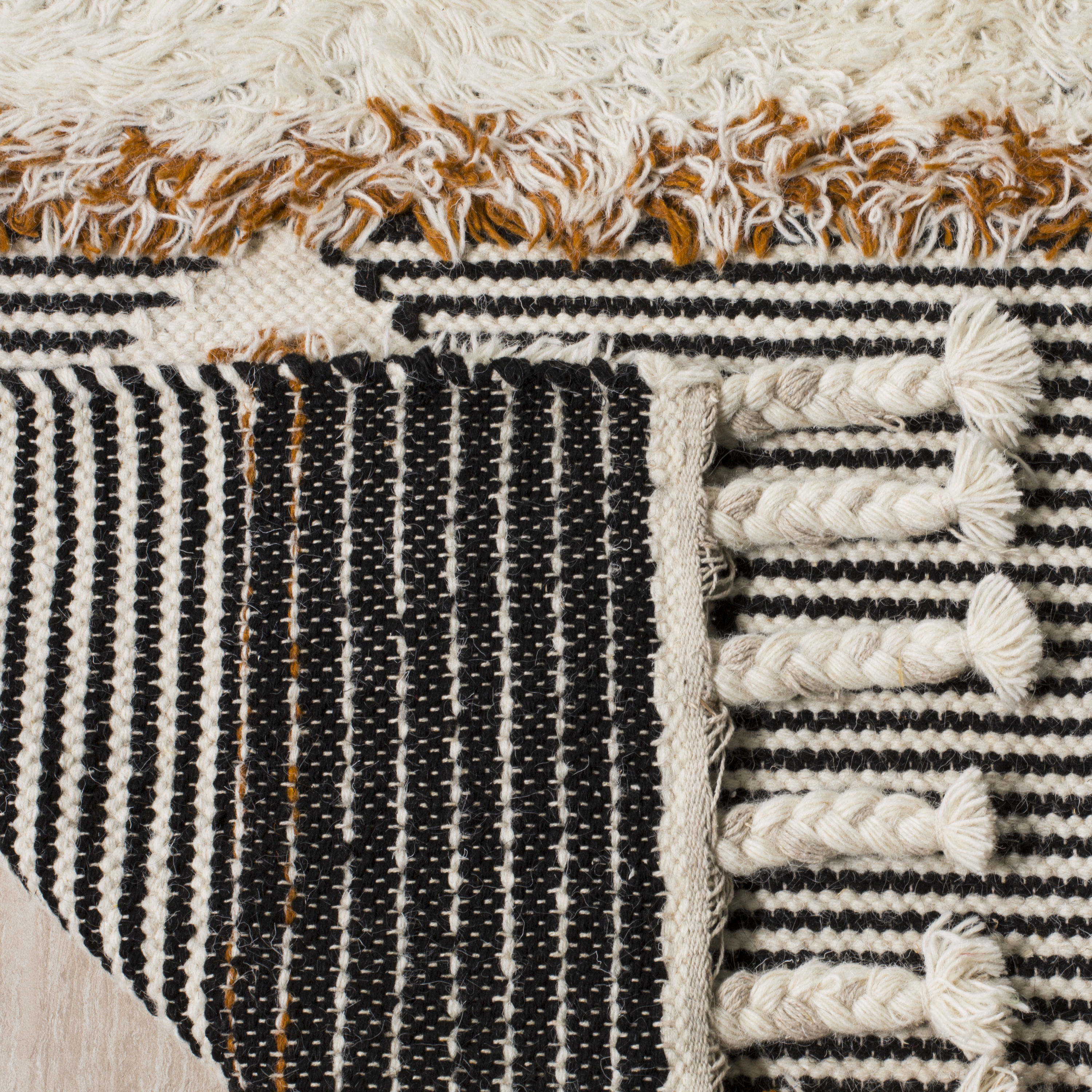 Hand-Knotted Geometric Black Wool Area Rug, 6' x 9'