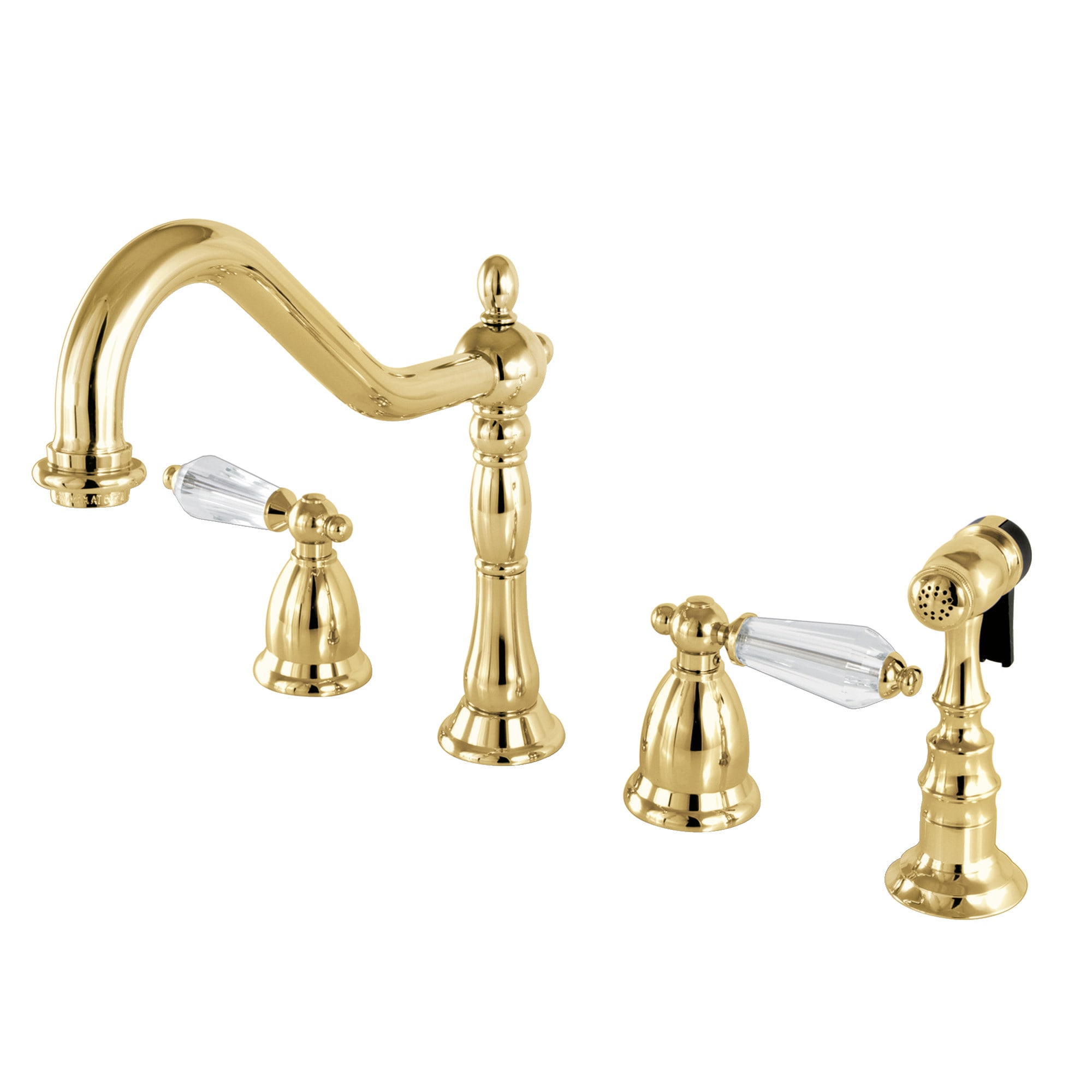 Kingston Brass WLKS1792WLLBS Wilshire Polished brass Double Handle Deck-mount Kitchen Faucet with Sprayer ( Side Sprayer Included )