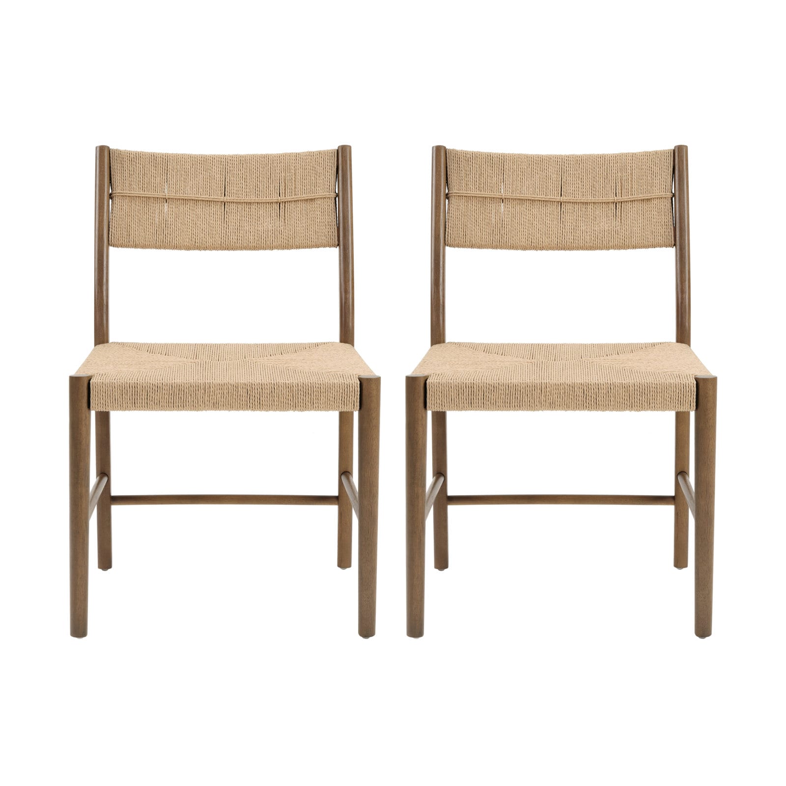 CHITA 33.8-Inch High Beige And Walnut Dining Chairs Set of 2 with Woven ...