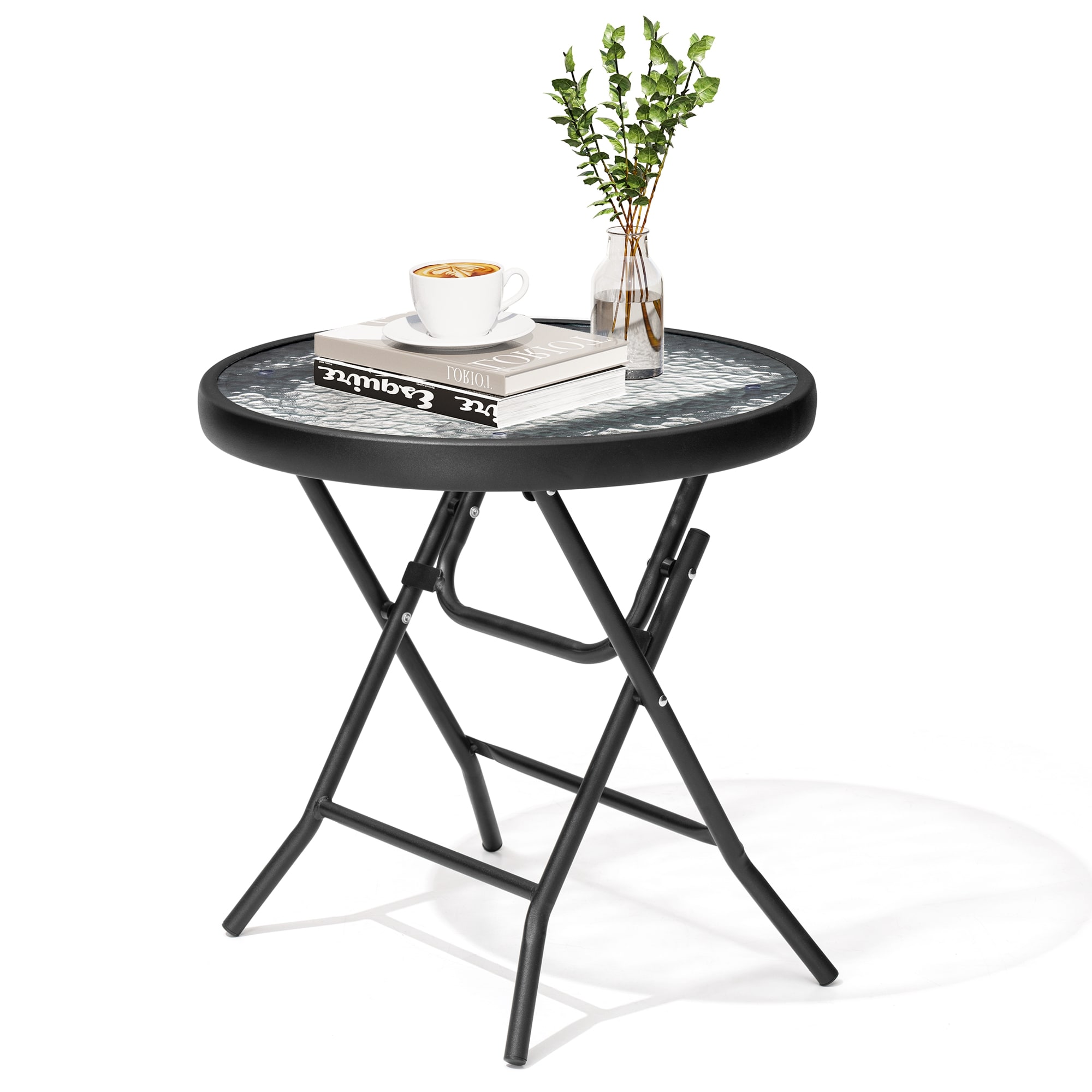 Crestlive Products CL-TB045BLK Patio table Round Outdoor End Table 17.72-in W x 17.72-in L