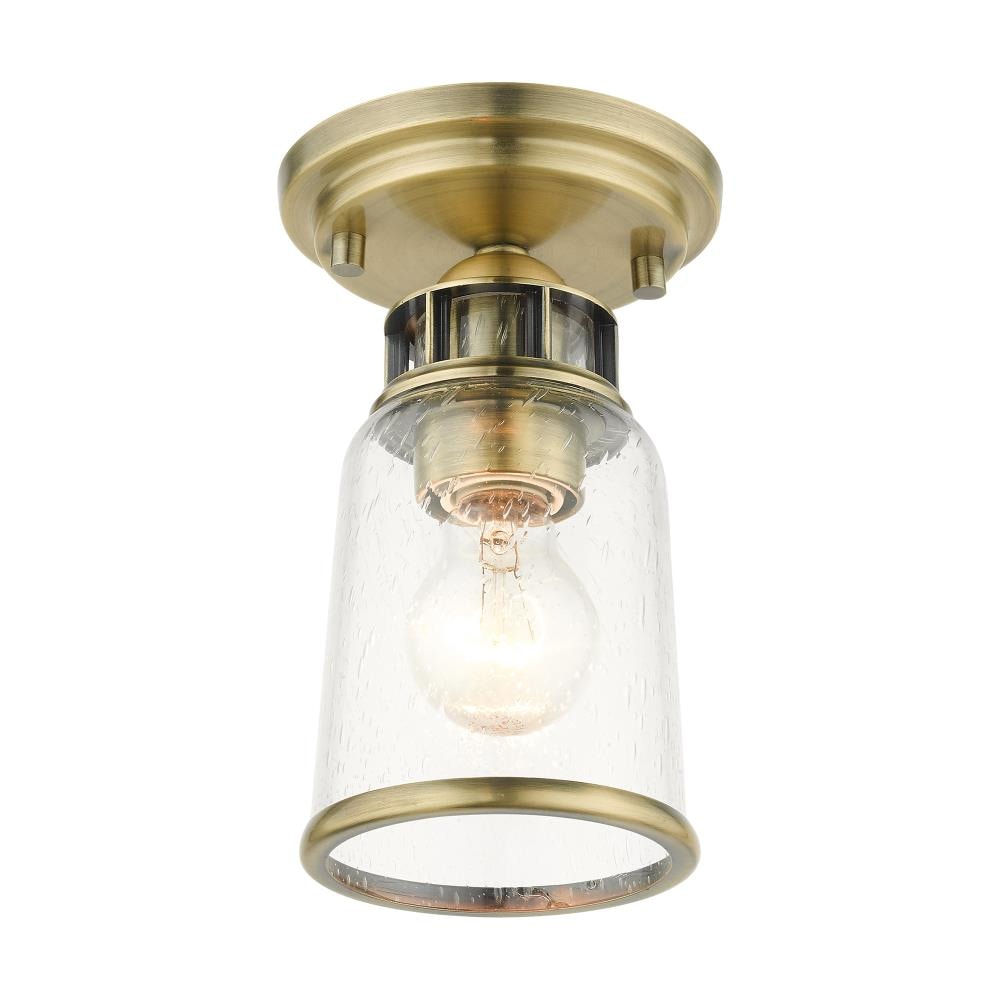 Antique Brass Seeded Glass 1-Light Flush Mount