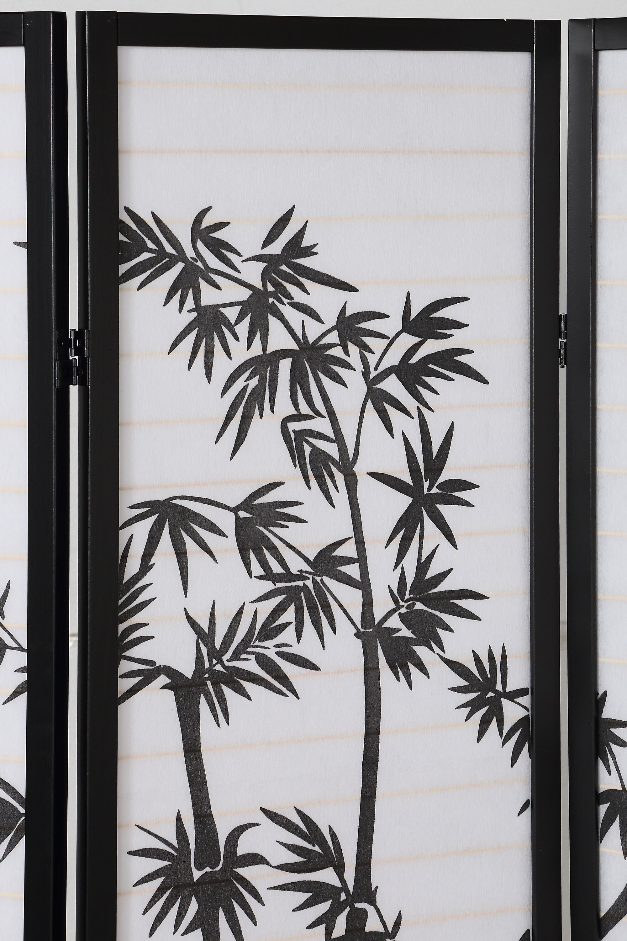 Black 3-Panel Shoji Room Divider with Bamboo Print