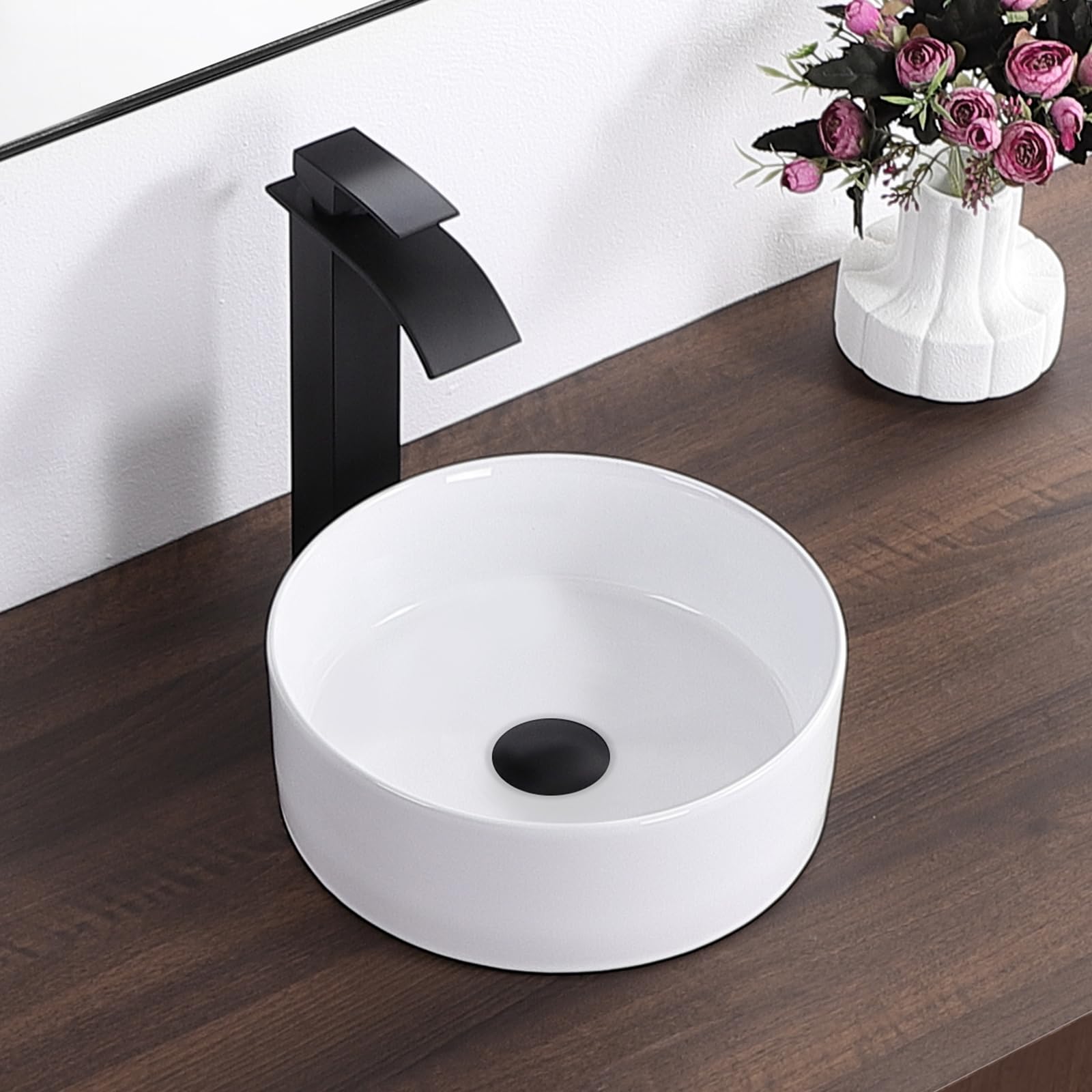 Afoxsos - Bathroom Sink 12 Inch Round Vessel Sink Above Counter Porcelain Ceramic Small Sink Bow...