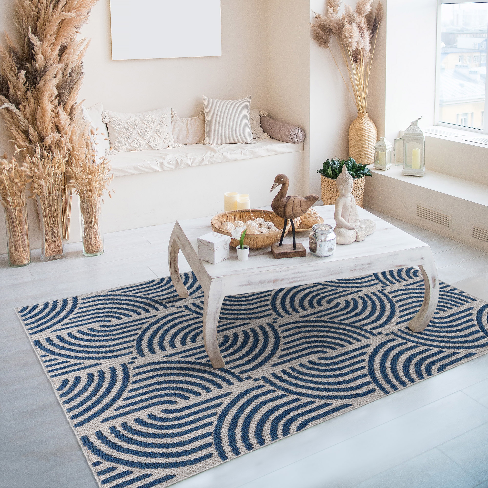 allen + roth 28221 Rounded Shores 4 x 6 (ft) Polyester Blue Gray Rectangular Indoor Geometric Area rug