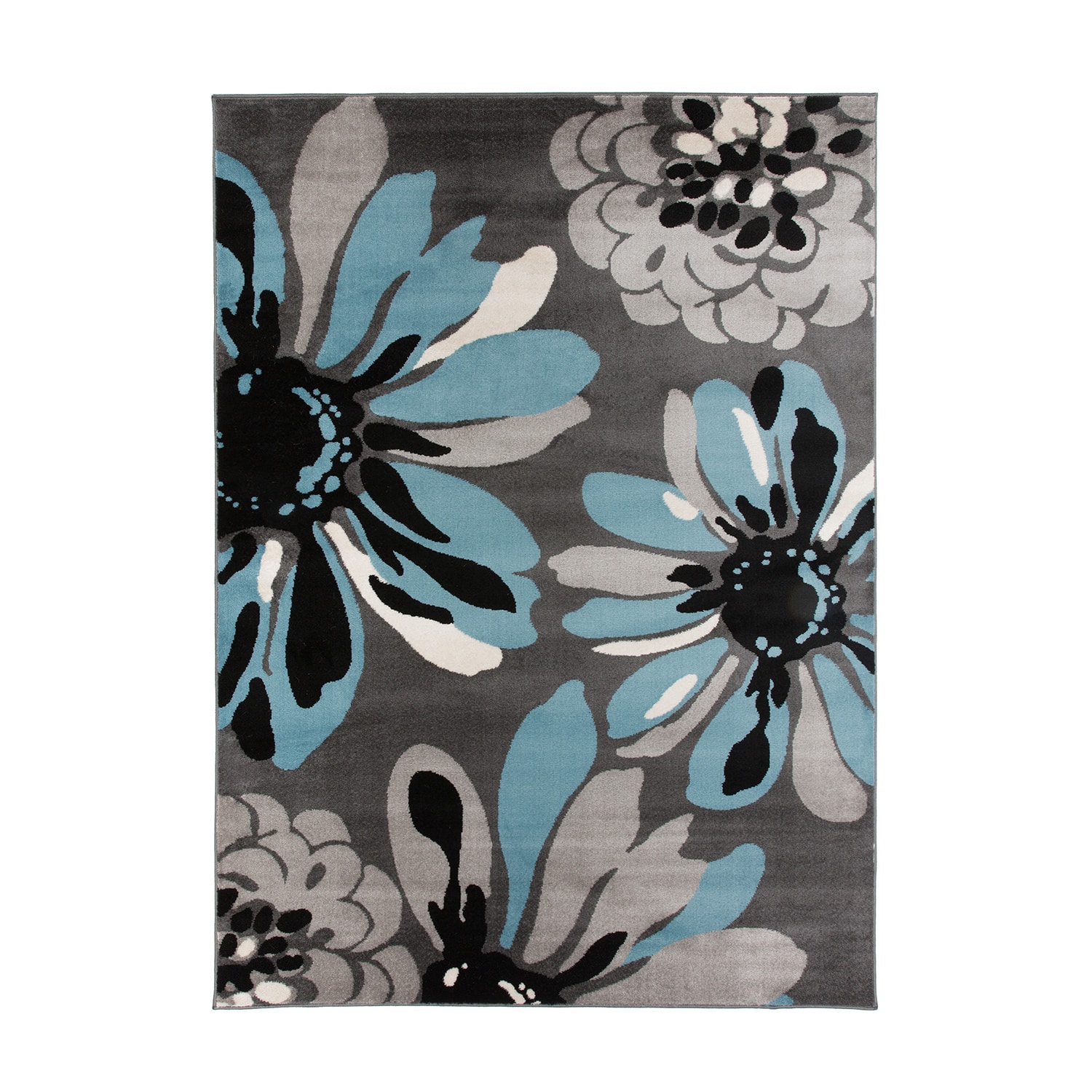 Blue and Gray Abstract Floral Synthetic Area Rug 8'8" x 12'