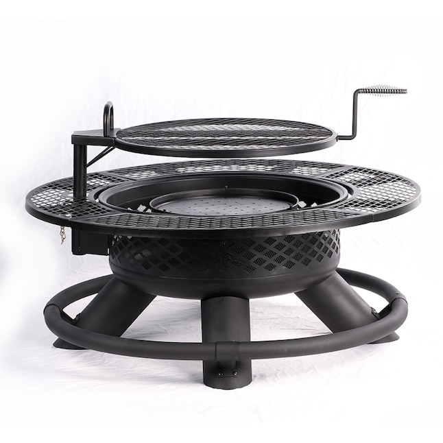 Black Steel Wood Burning Fire Pit, Round Wood Fire Pit Cover