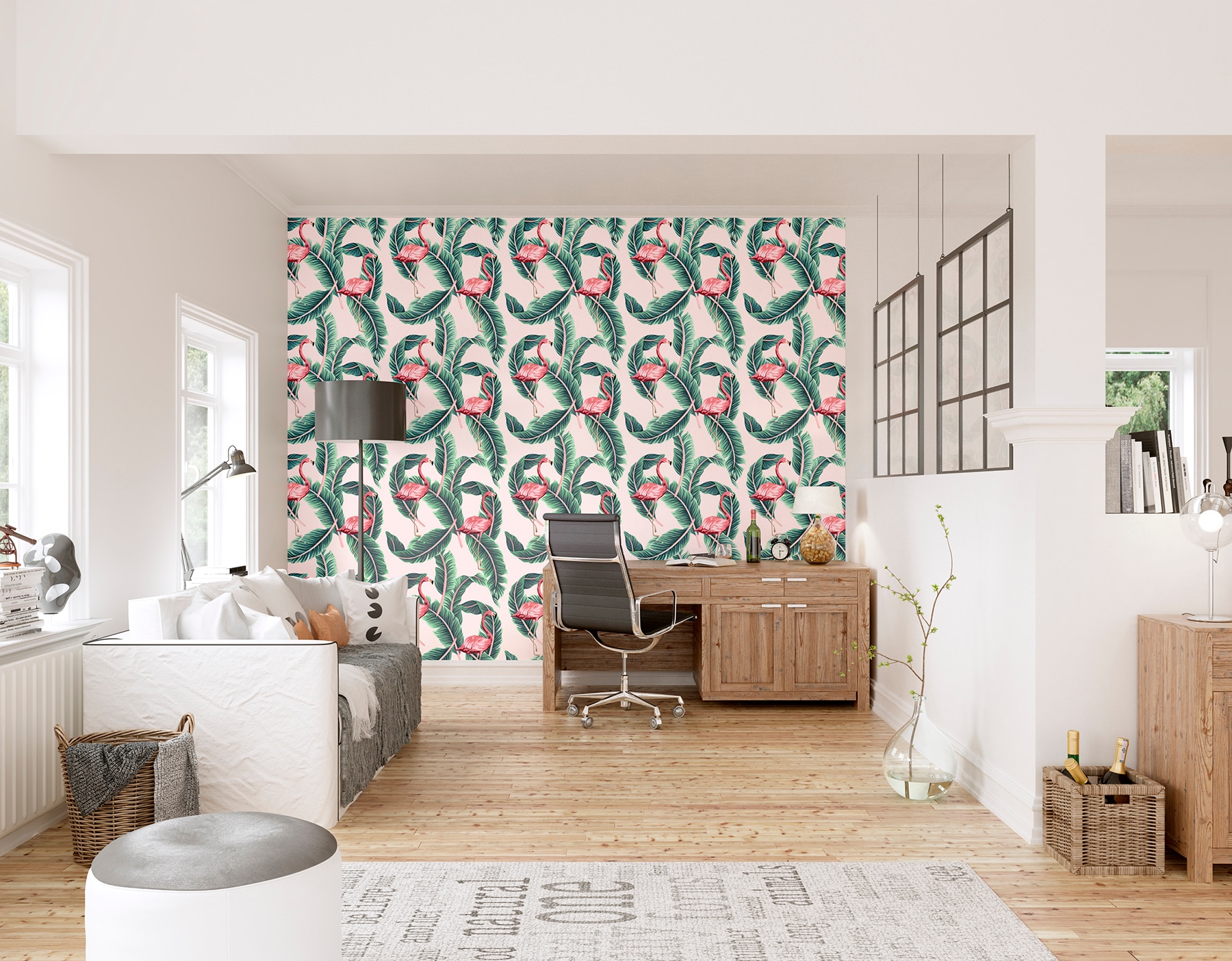 ohpopsi Flamingo Leaf Repeat Wall Mural at Lowes.com