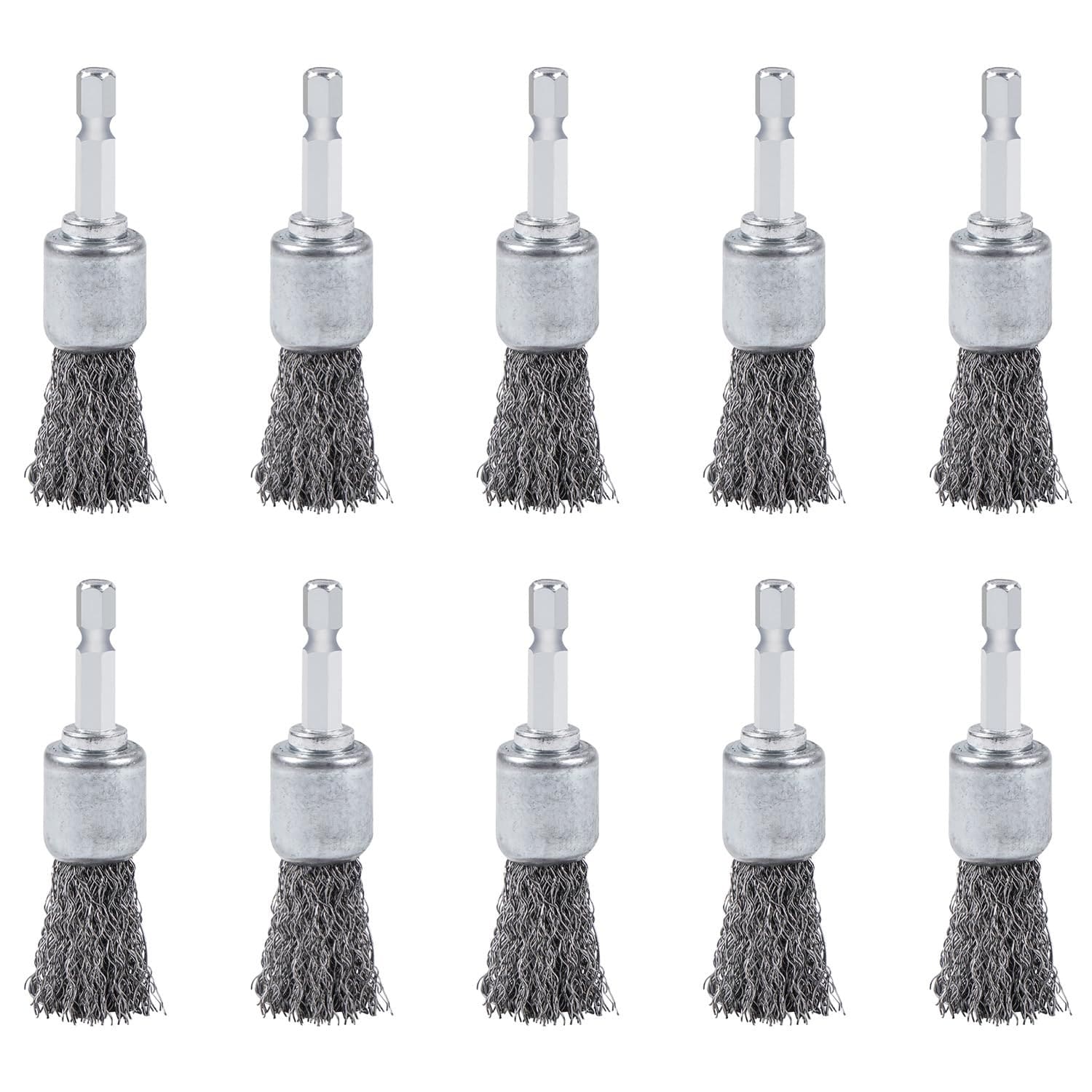 Anqtovp  10 pcs Wire Brush for Drill High Carbon Steel Wire Brush Set with Quarter Inch Hex Shank for Metal Surface Rust Removal and Cleaning