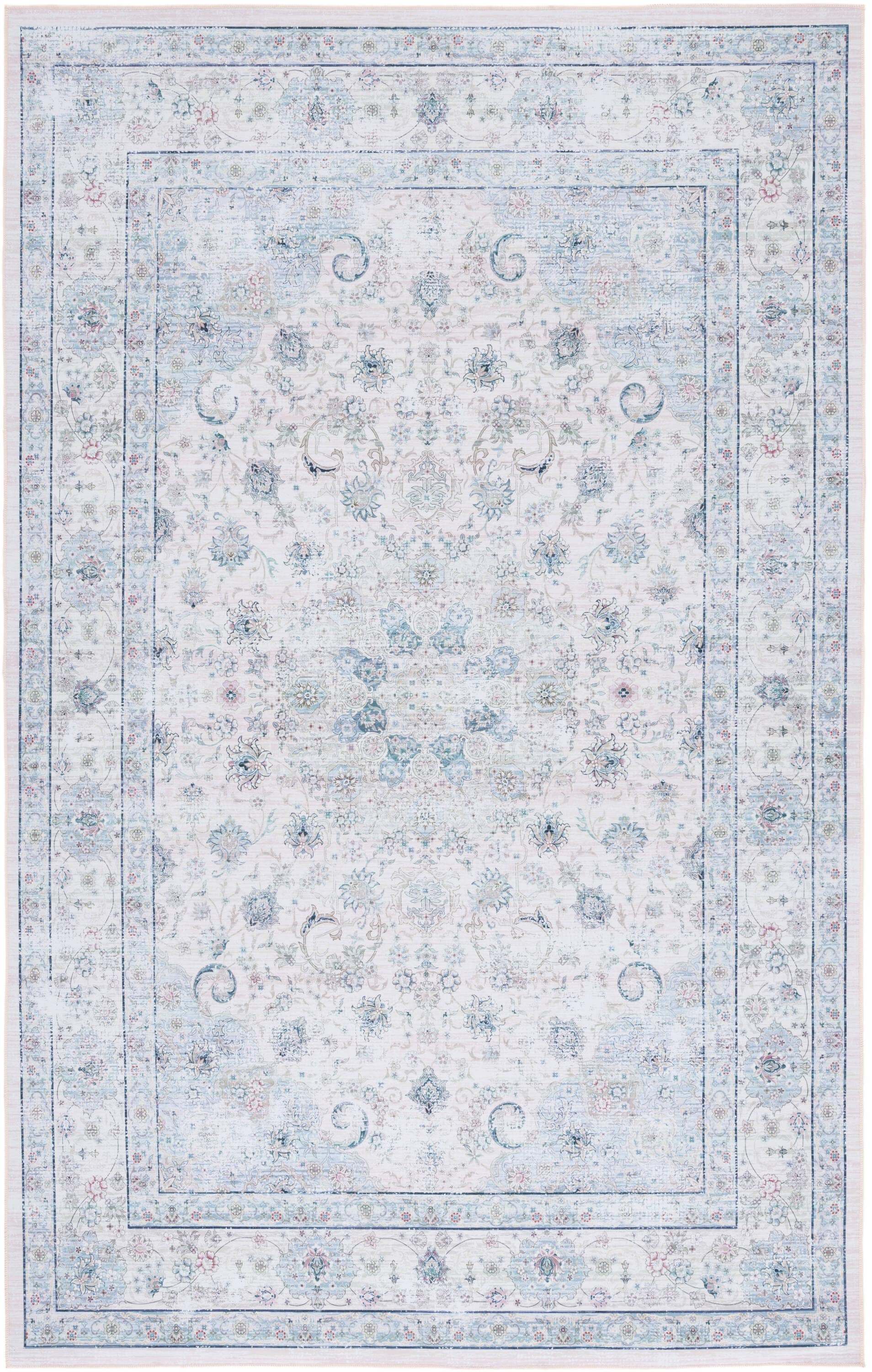 Handmade Blue Round Synthetic Non-slip Washable Rug, 6' x 9'