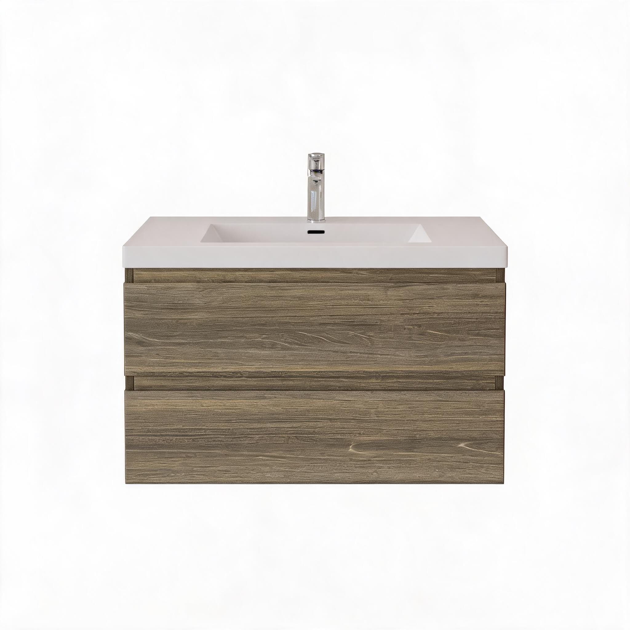 LIVACA 36 inch Ash Grey Wall-Mounted Bathroom Vanity with Solid Surface Top Basin and Soft Close Drawers
