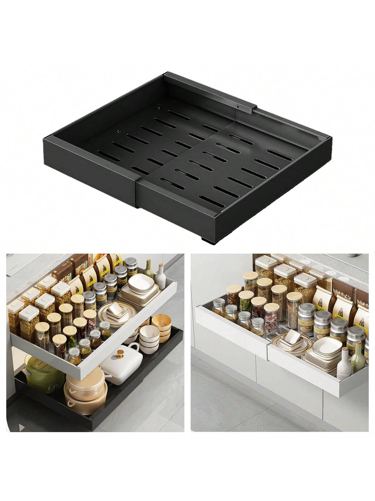 Qeetex FQZDN-1N7LLLWA-HF4 Pull Out Cabinet Organizer.1Pcs Expandable Pull Out Drawers For Cabinets. 16.5Inch Deep Pull Out Drawers Fixed With Adhesive Film For Kitchen Cabinet Organization