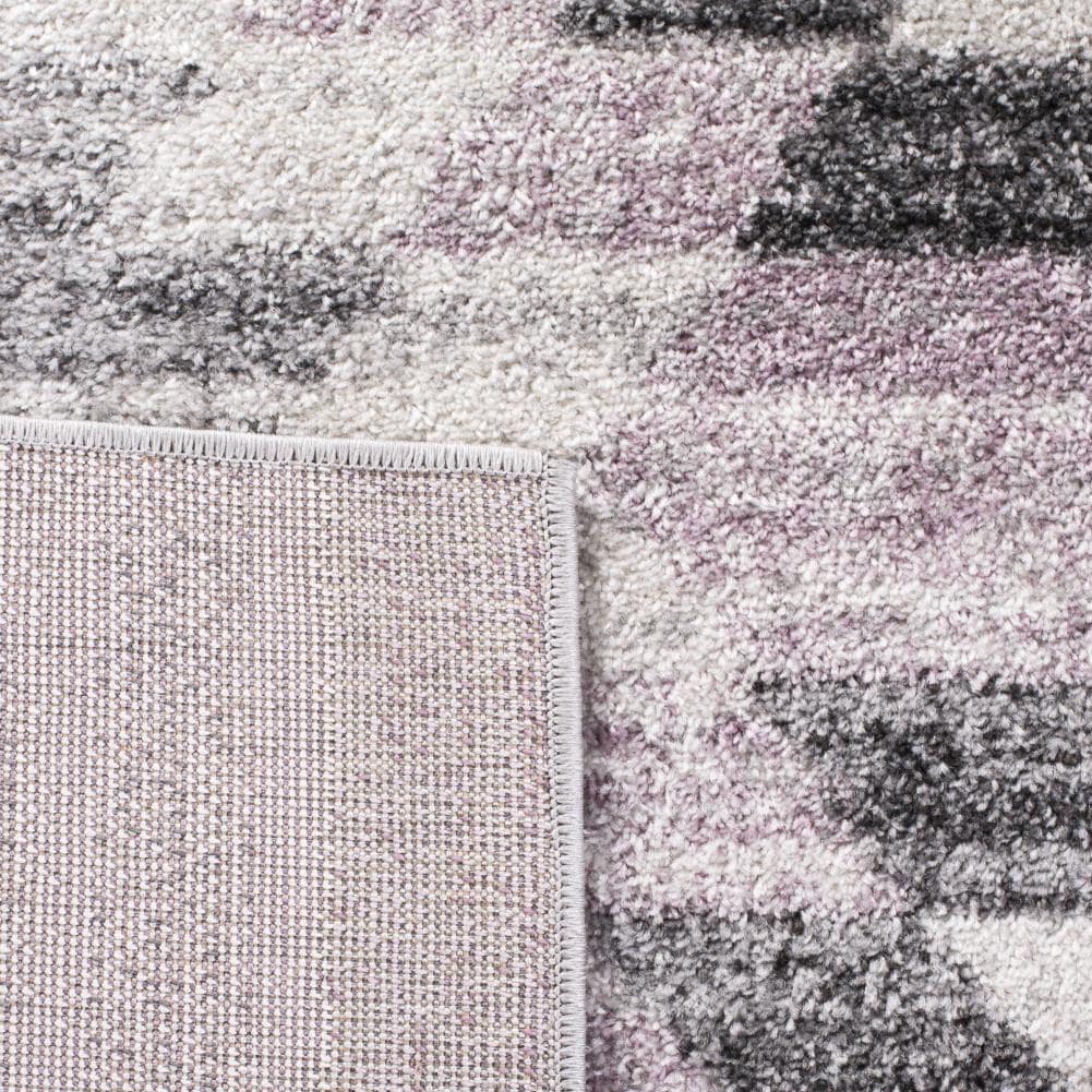 Plum and Ivory Geometric Square Synthetic Area Rug, 7'x7'