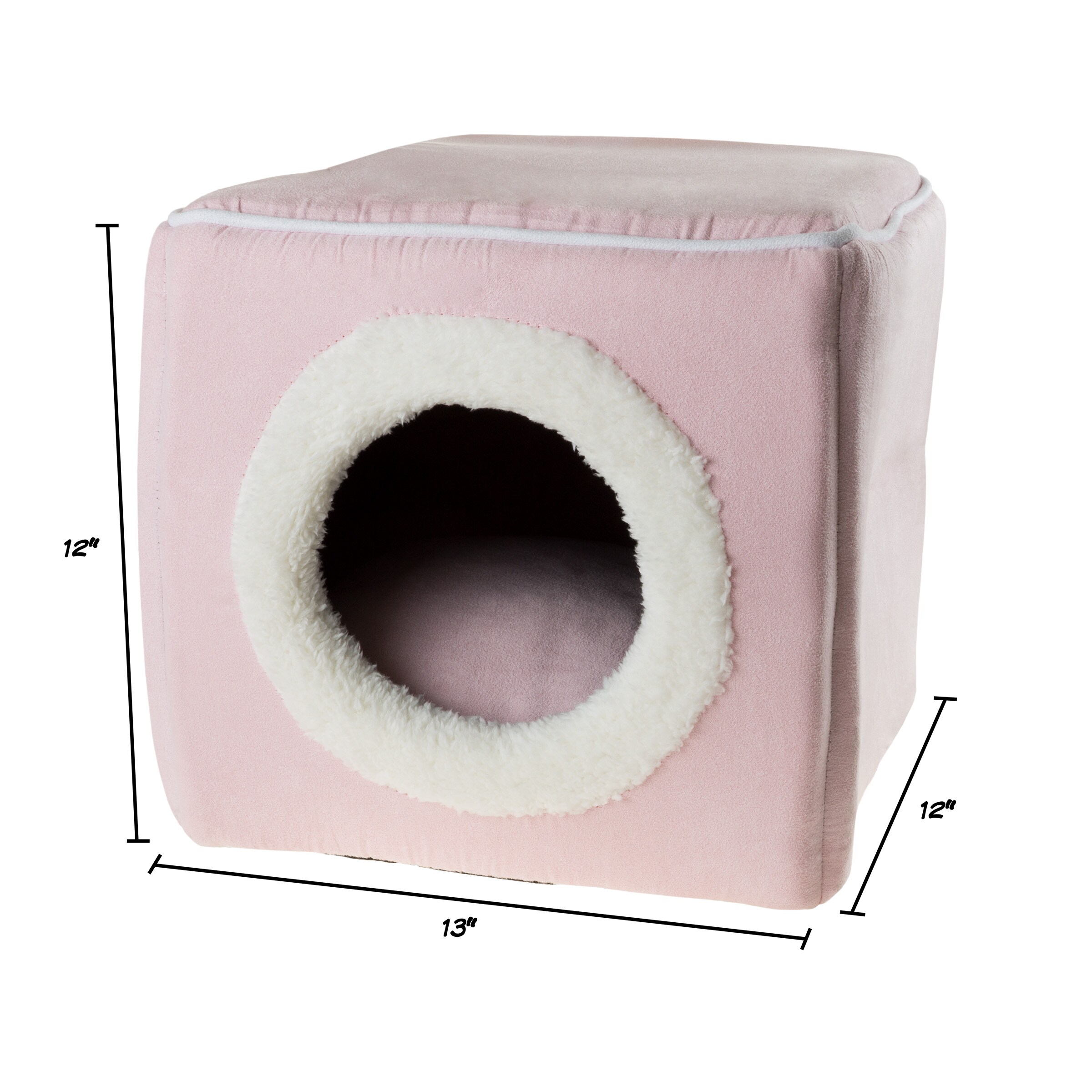 Medium Pink Velvet Enclosed Cat Bed with Foam Cushion
