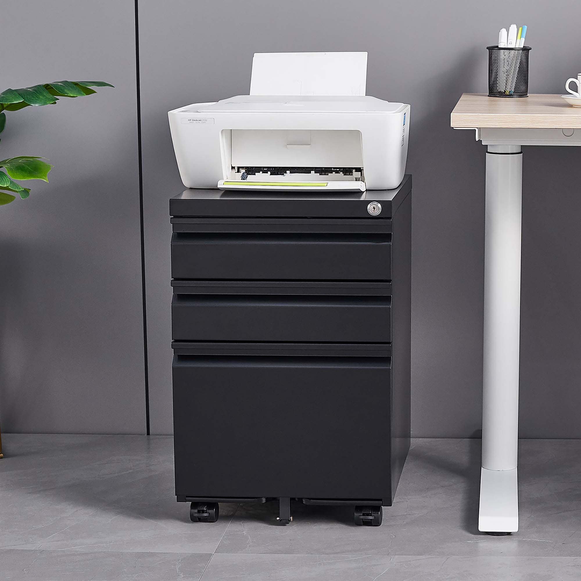 Black 3-Drawer 15.35-in File Cabinet Mobile Filing Cabinet Locking ...