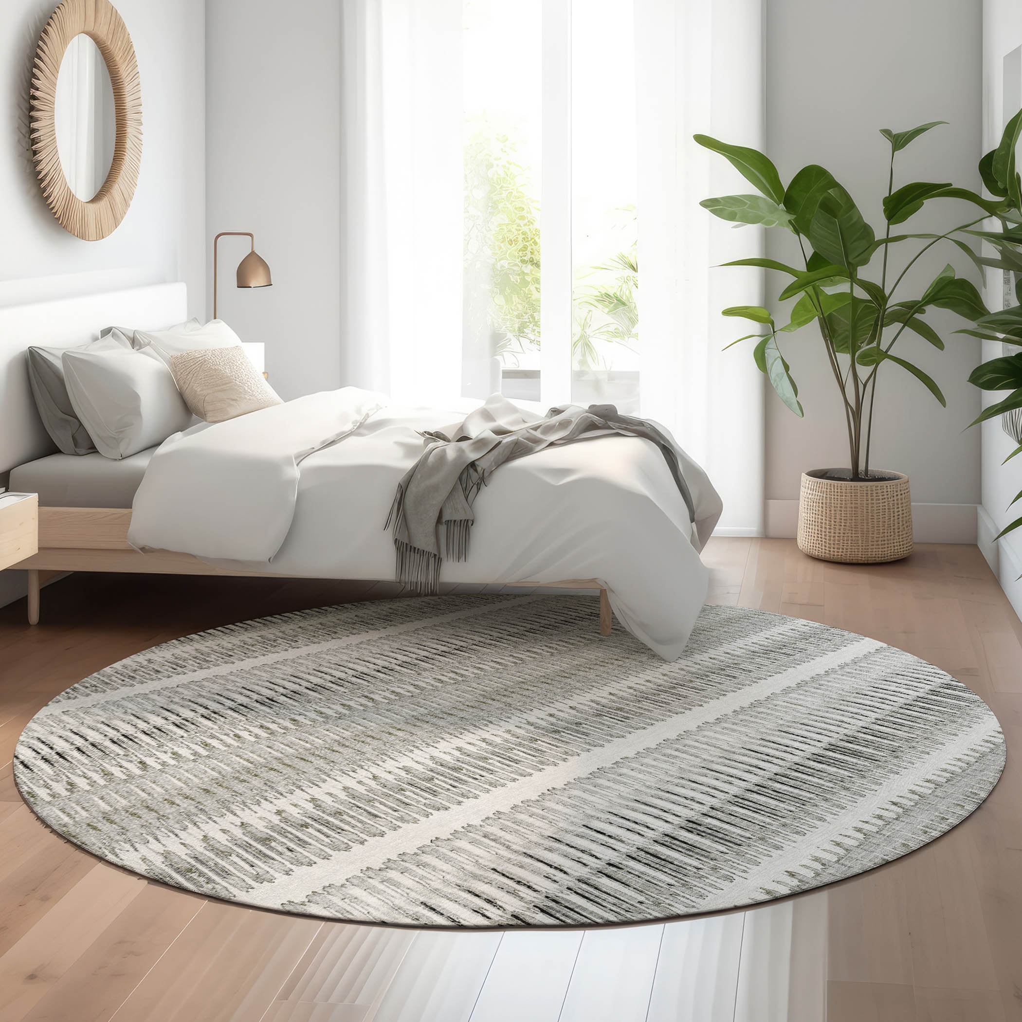 Addison Rugs AMF589IV8RO Mayfield AMF589IV 8 x 8 (ft) Loomed Polyester Ivory Round Indoor Geometric Machine washable Area rug