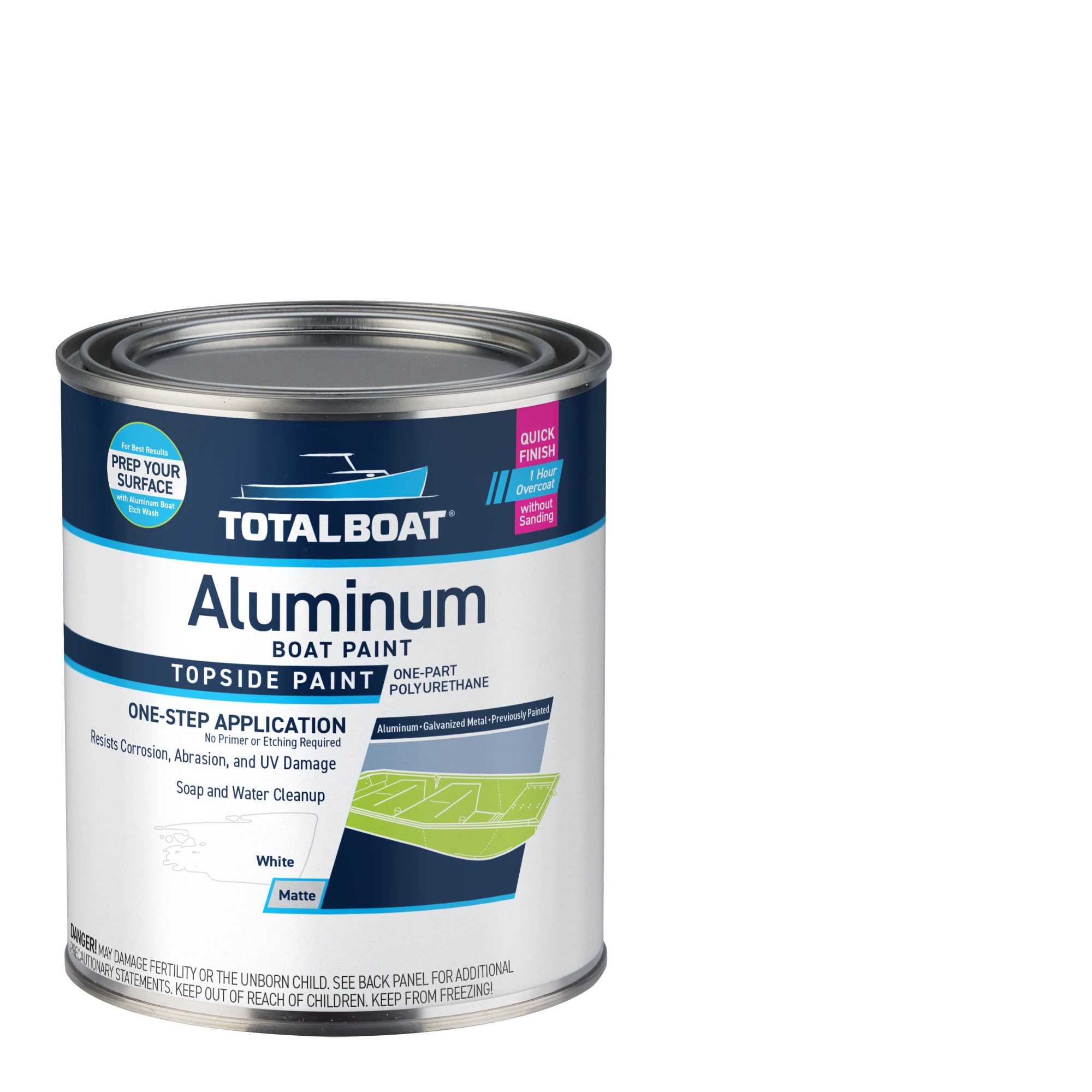 TotalBoat 511795 Aluminum Boat Paint Topside Paint Matte White Water-based Marine paint ( 1-quart )