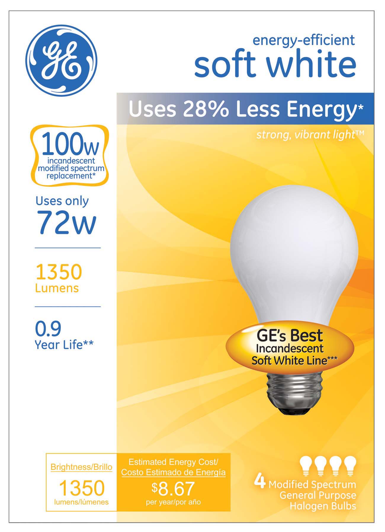 GE 100-Watt EQ A19 Soft White Medium Base (E-26) Dimmable Light Bulb (4 ...