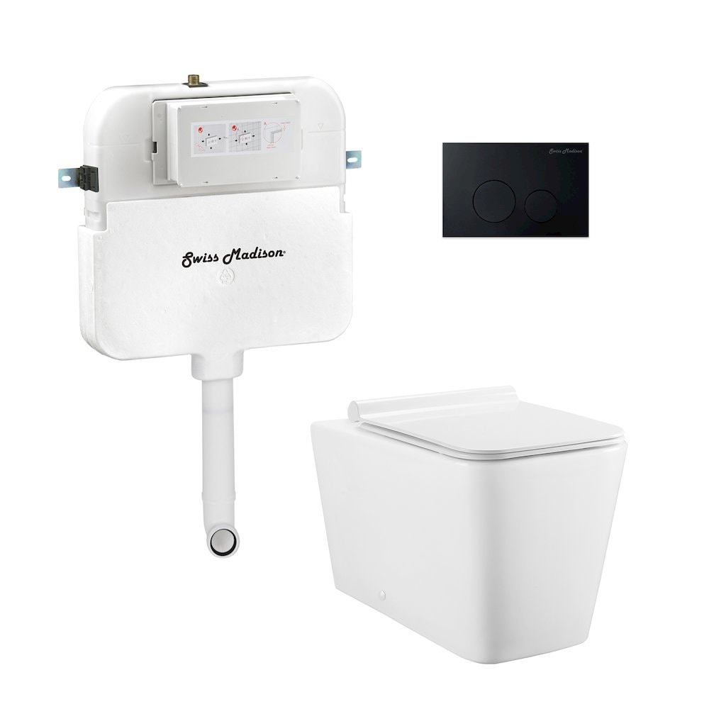 Swiss Madison - Back-to-Wall Toilet Bundle Dual Flush Glossy White Black Flush Plate