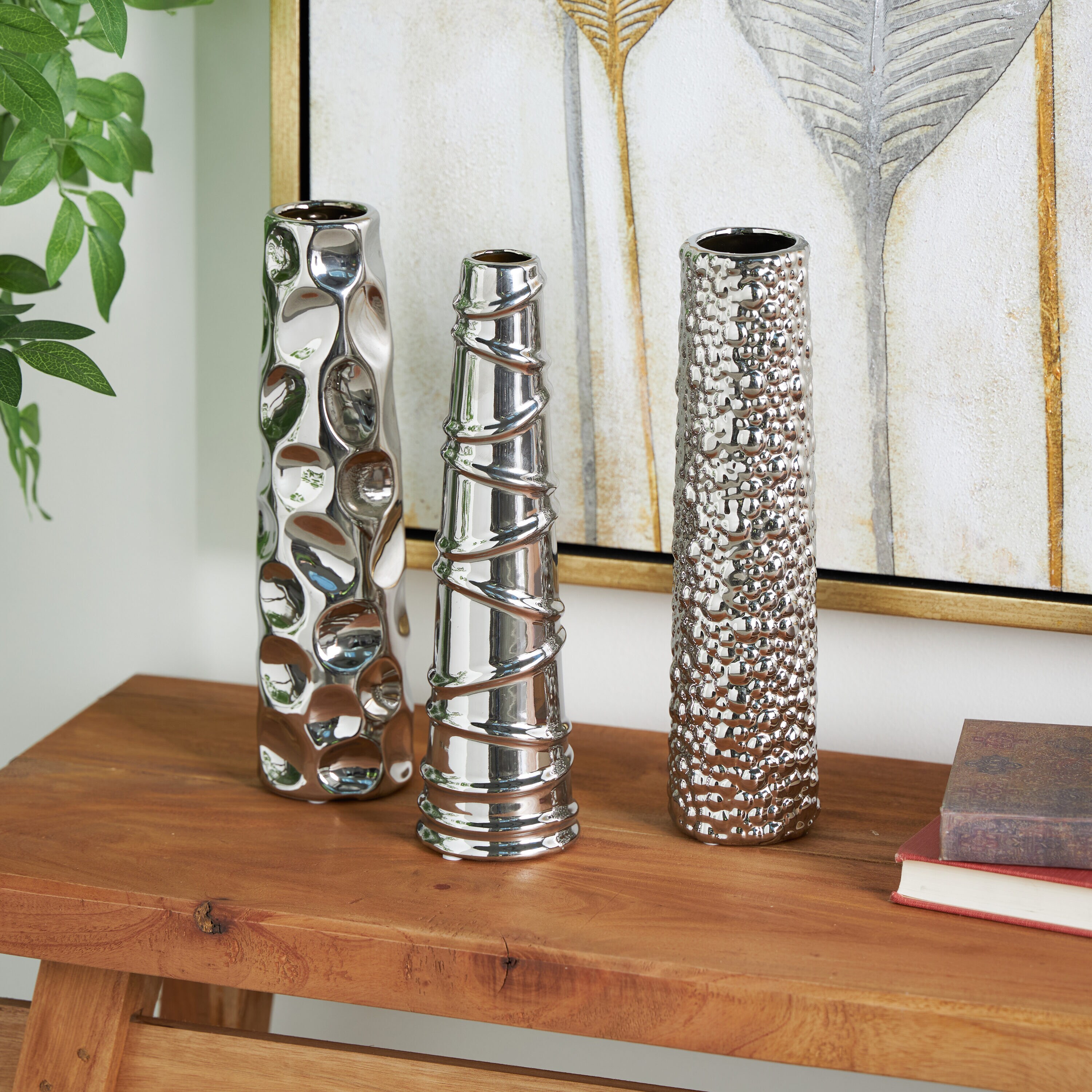 Grayson Lane 92553 3-Pack Silver Ceramic Glam Vase