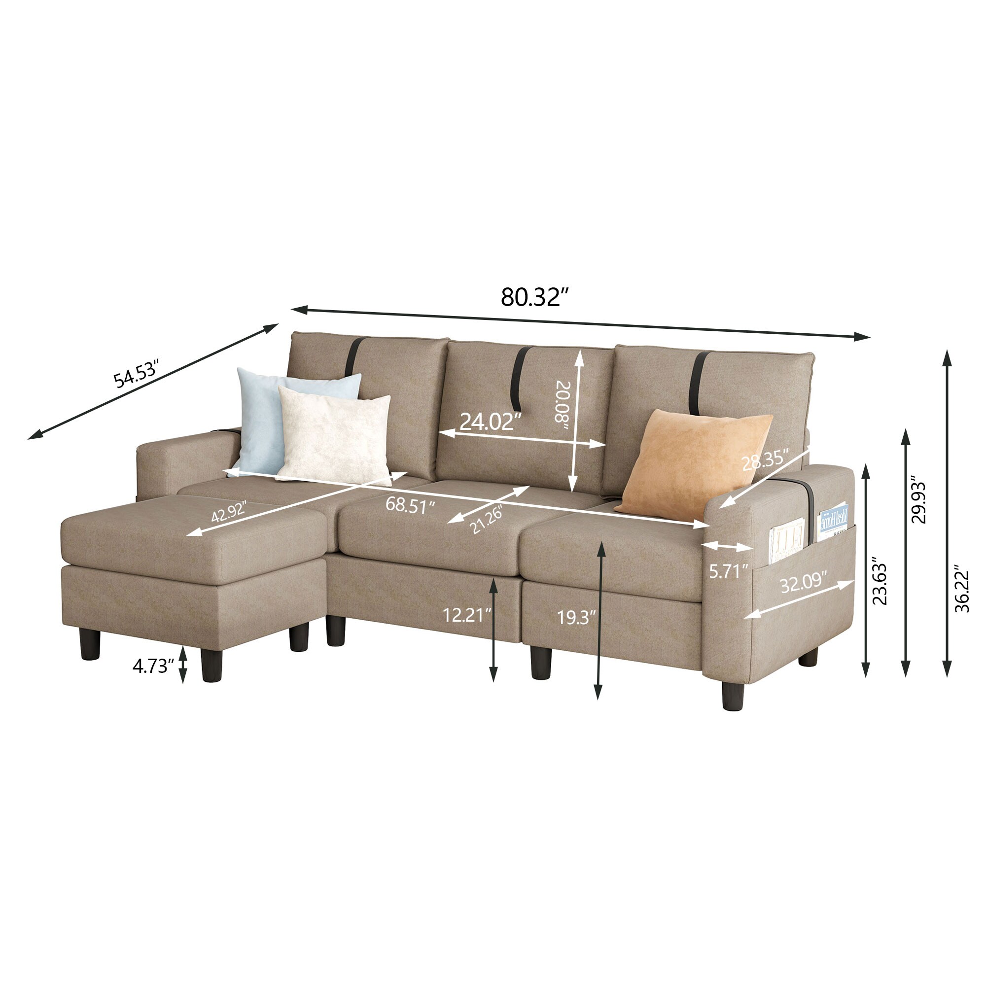 Jarenie 80.32-in Modern Beige Polyester/Blend Sectional in the Couches ...