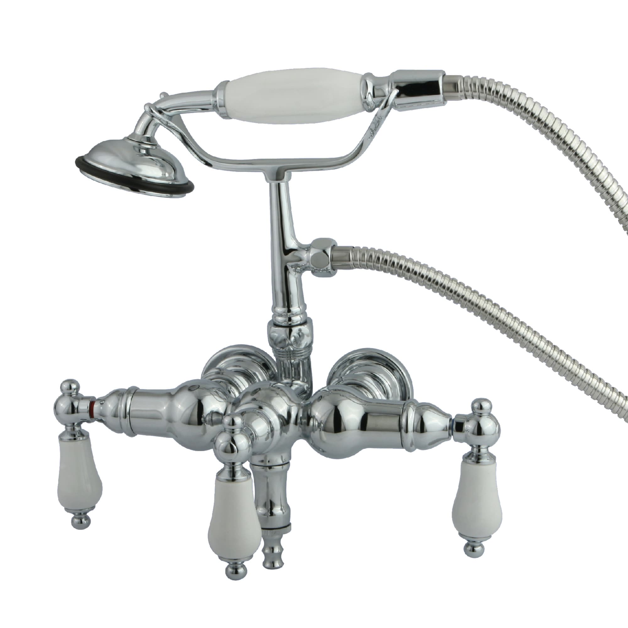 Kingston Brass WLCC24T1 Vintage Polished chrome 3-handle Wall-mount Low-arc Bathtub Faucet with Hand Shower ( Valve Included )