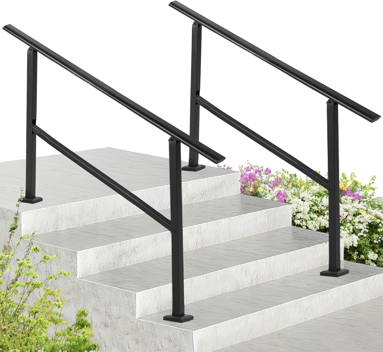 GAOMON 4-Step Outdoor Stair Handrail Kit Adjustable Black Aluminum and ...