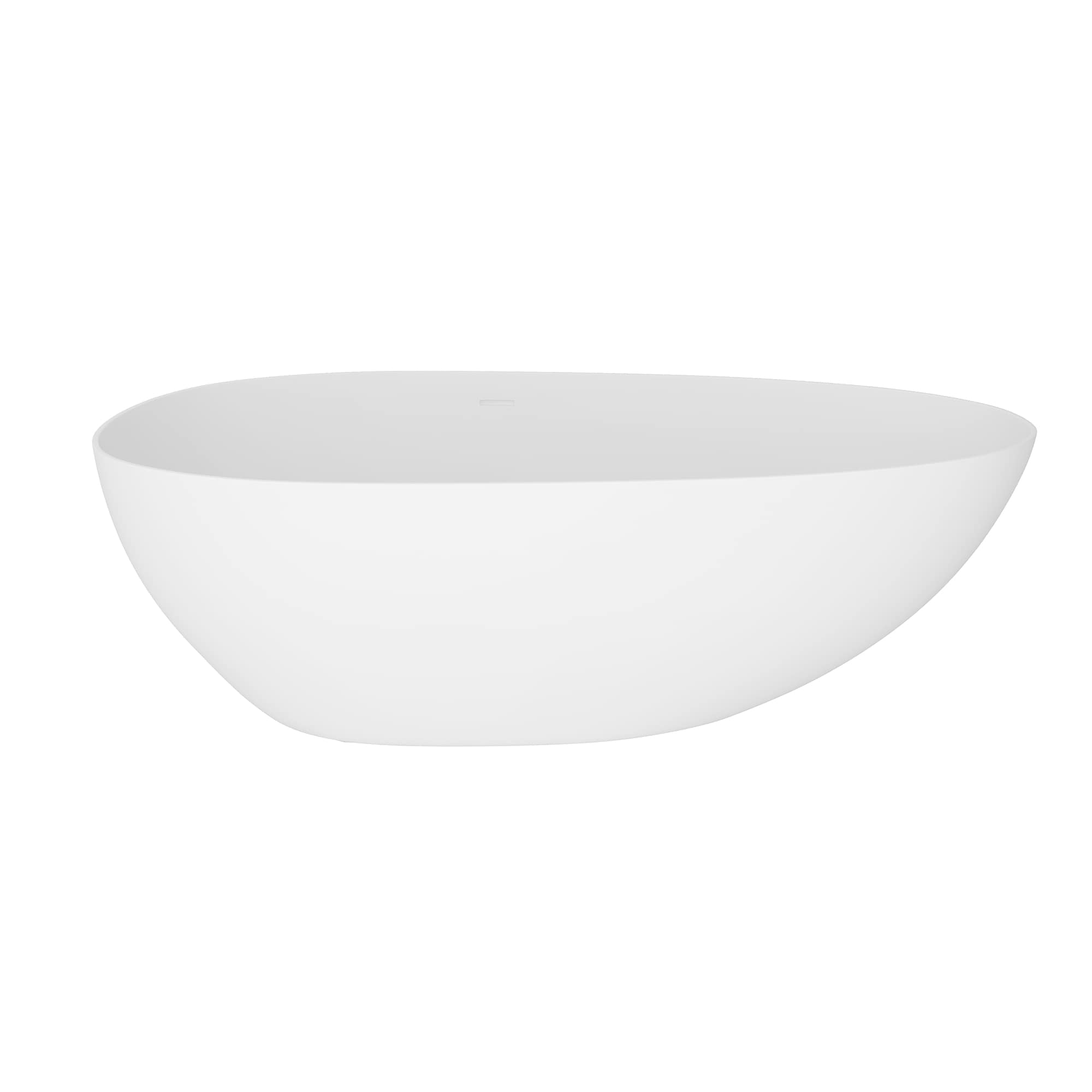 Clihome KNYG0001-30271 35.37-in x 70.74-in Matte White Solid Surface Oval Freestanding Soaking Bathtub with Drain ( Center Drain )