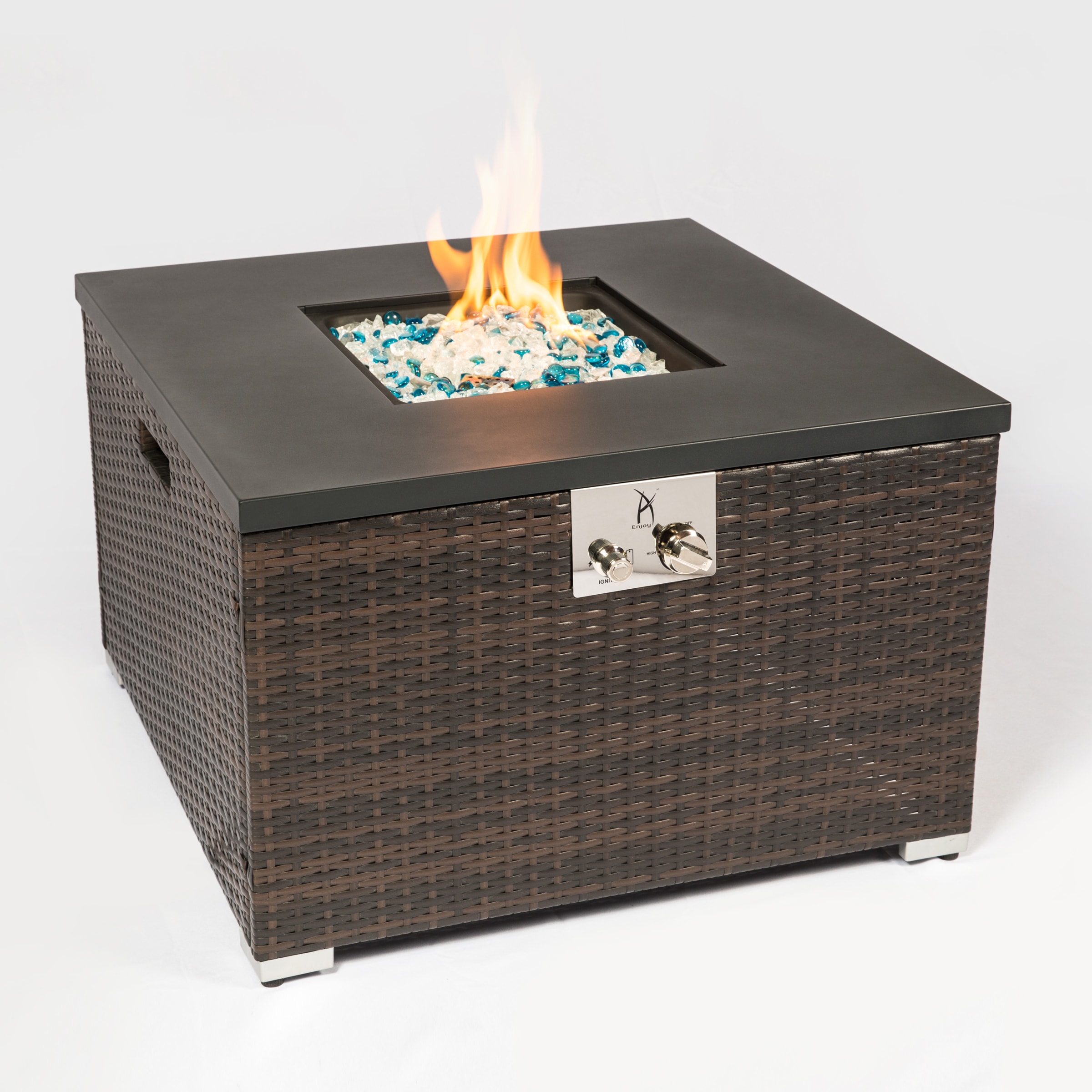 Christopher Knight Home 334676 Outdoor Square Propane Fire Pit Table with Glass Rocks