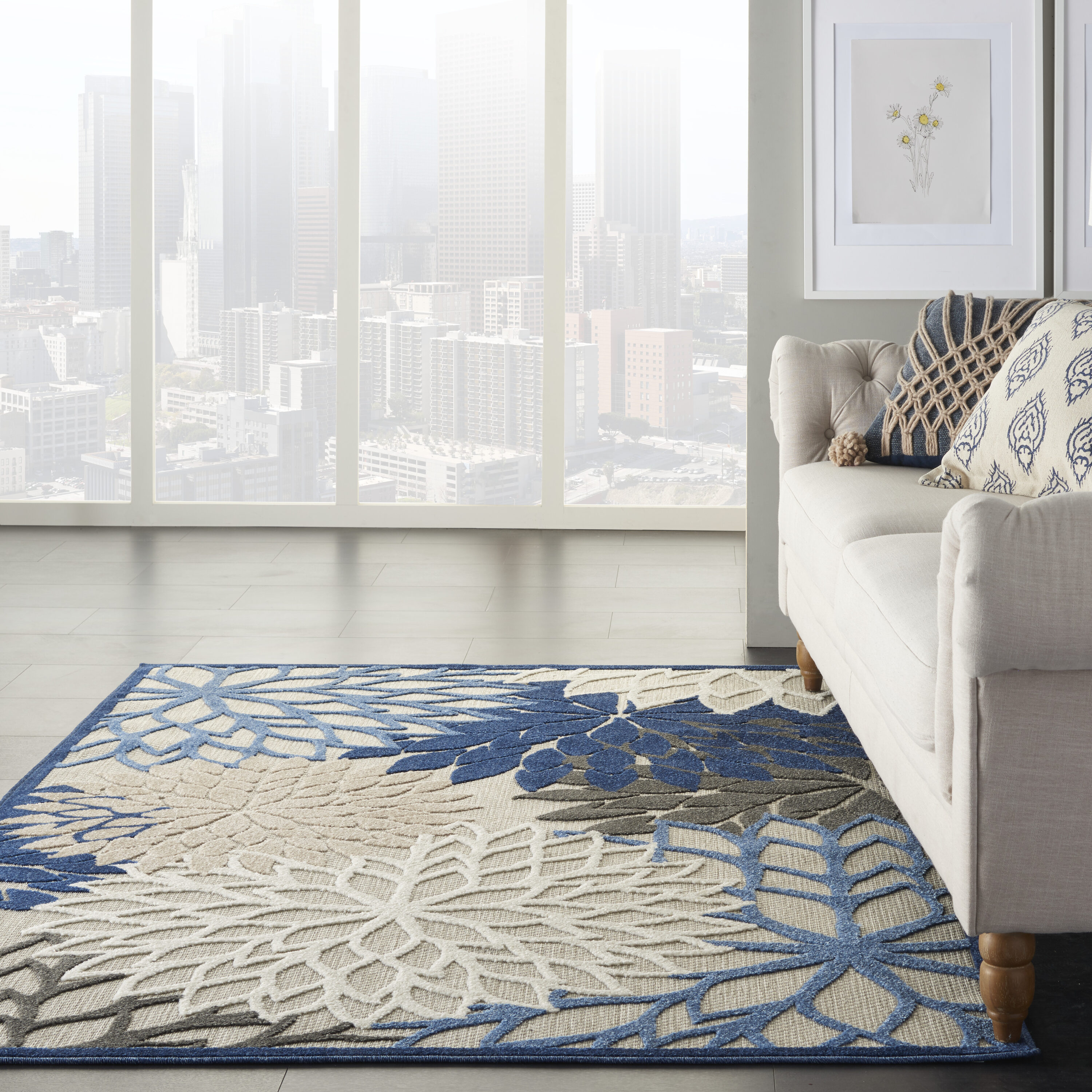 Nourison Aloha 3 x 5 (ft) Loomed Polypropylene Blue/multicolor Rectangular Indoor/Outdoor Floral/Botanical Coastal Area rug #99446738752