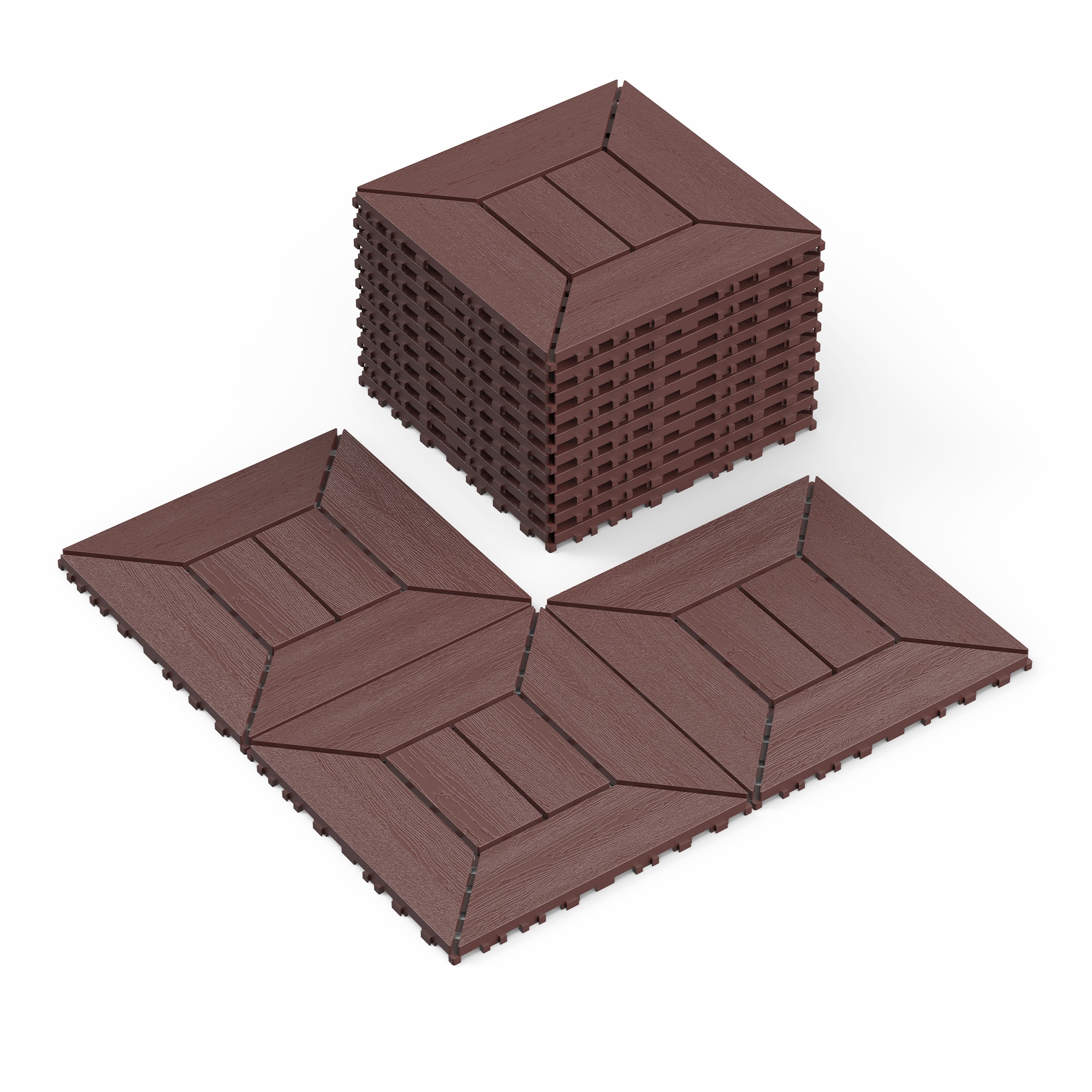 GDFStudio 44 Pcs 12 Inch Red Brown PP Interlocking Deck Tiles  Easy Assembly Durable Outdoor Patio Flooring Tiles for Home Garden Yard