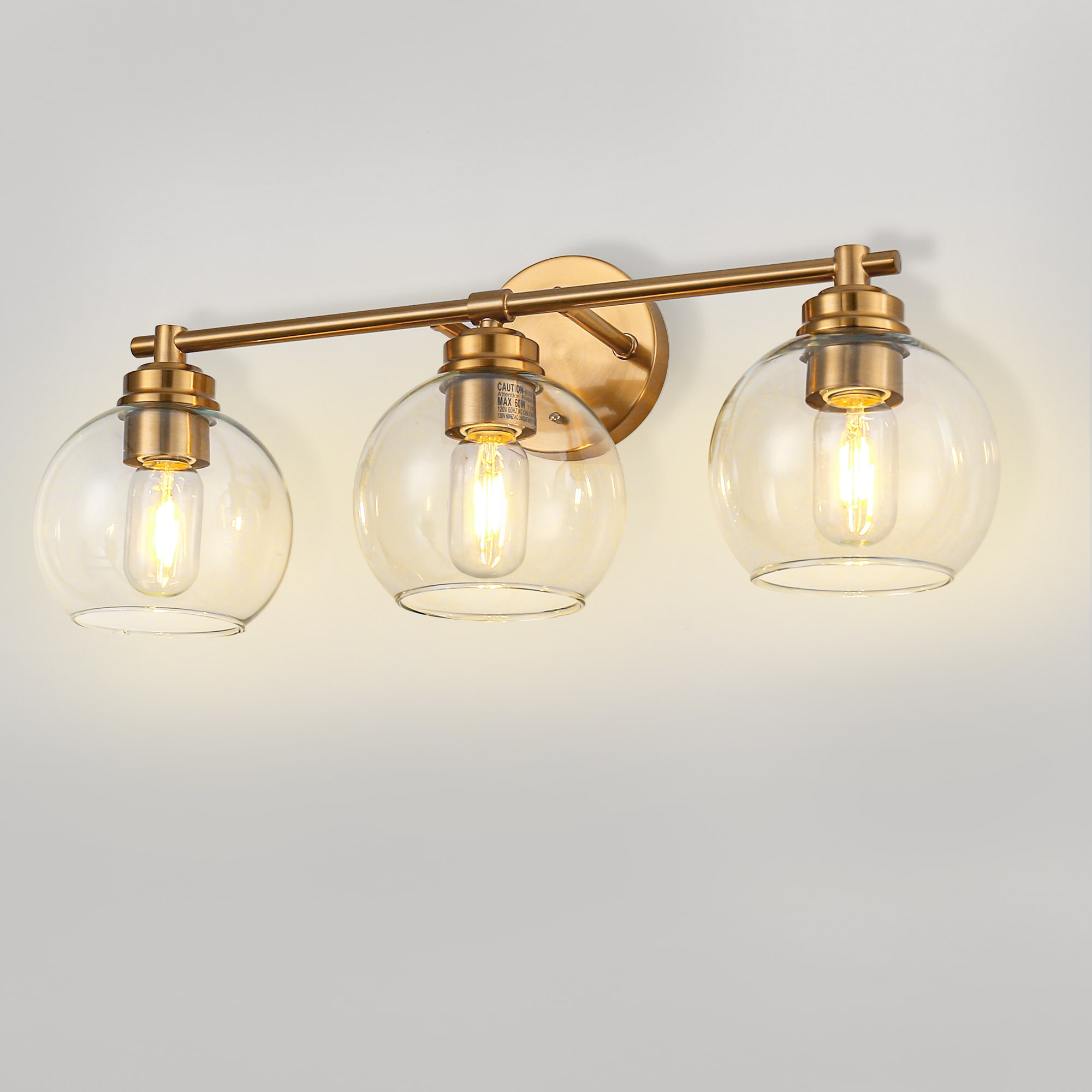 Jandcase 3-Light Brushed Gold Bathroom Vanity Light with E26 Sockets Glass Shade Modern Transitional for Bathroom Mirror Powder Room