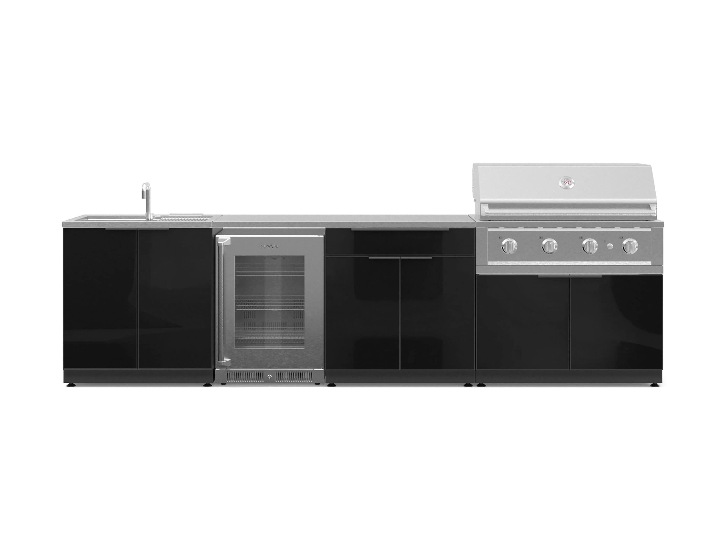 NewAge Products 71490 Classic Aluminum Cabinets Performance Gas Grill 6 -Piece 128-in W x 24-in D x 48.5-in H Modular Outdoor Kitchen Set 4 Burners
