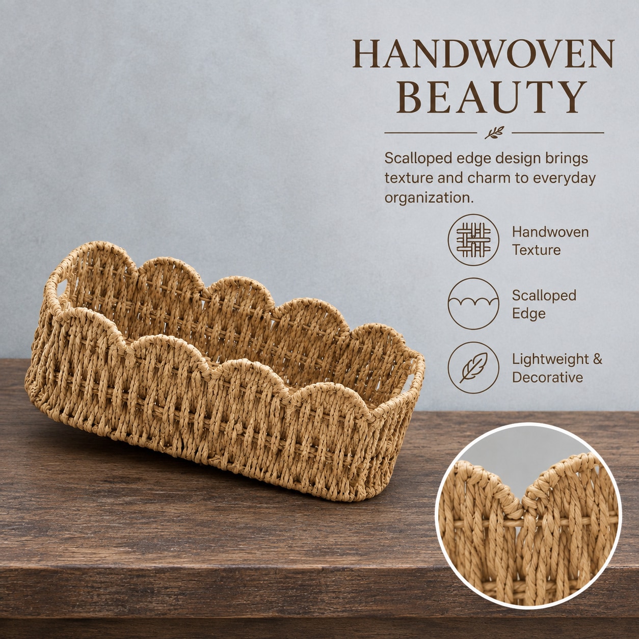 Paradigms Interiors Scalloped Handwoven Paper Rope Toilet Tank Basket ...