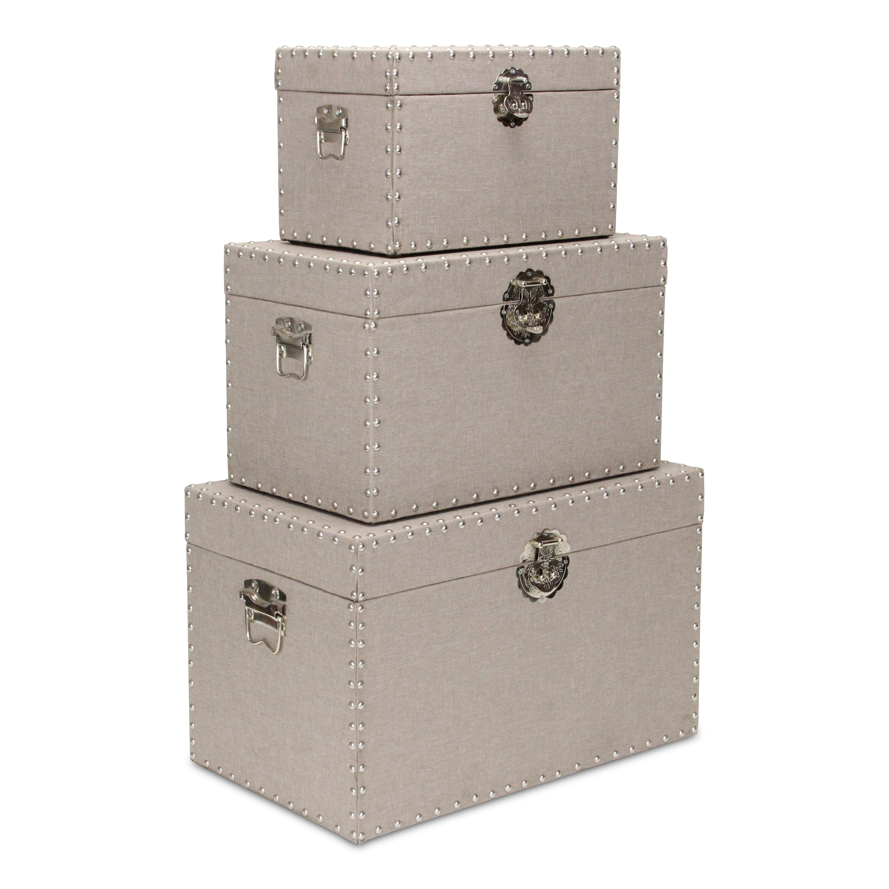 Cheung's FP-3855-3 Off-white Wood/Metal/Fabric Decorative Box