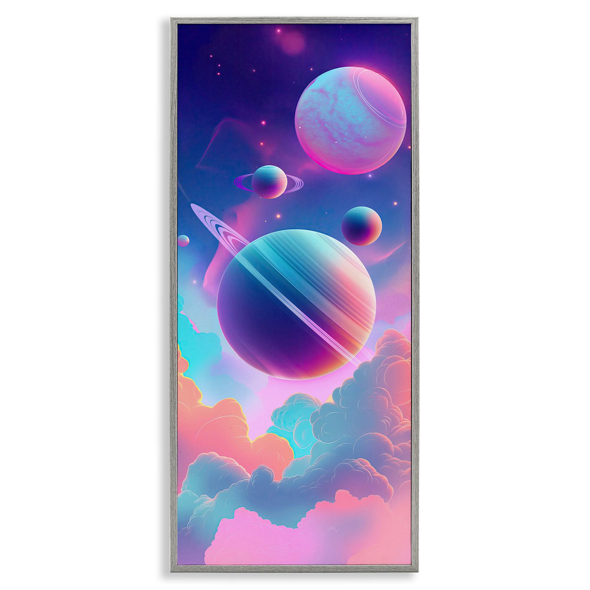 Stupell Industries BT-298-GFF-13X30 Pastel Clouds with Planets Framed Giclee design by Wumples