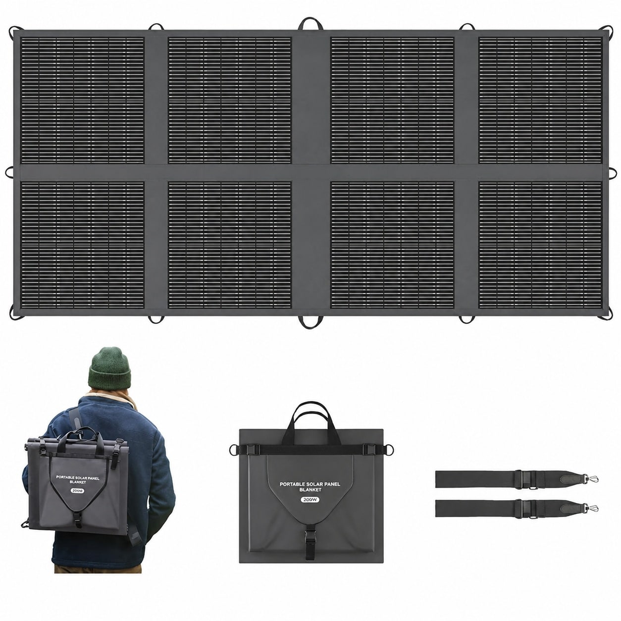 Vrbgify  200 Watt Portable Solar Panel Blanket Foldable Lightweight High Efficiency N Type Solar Cells for Camping RV Marine SUV Off Grid Use