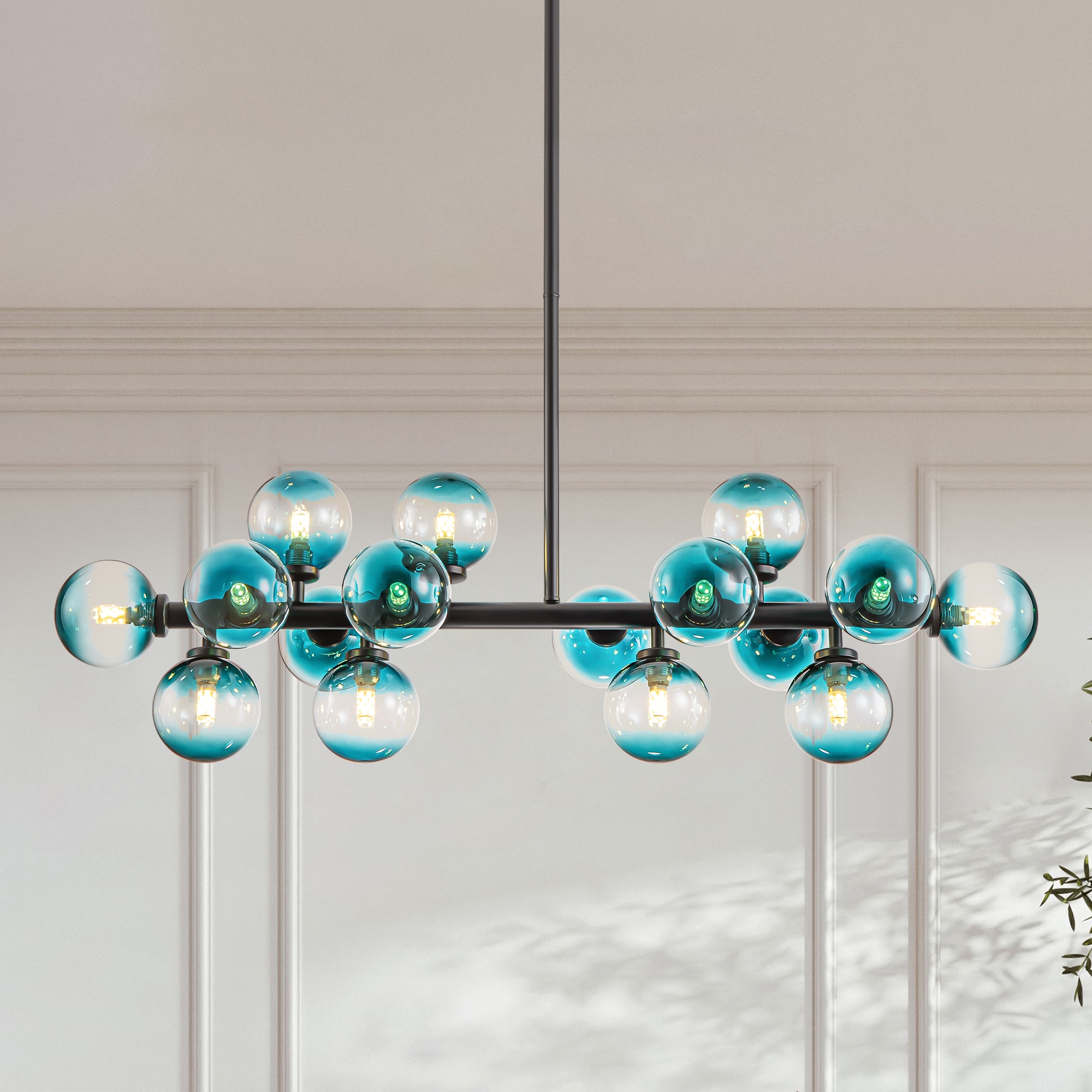 Rennnsan CL810154158 Kaitlyn 16 -Light Matte Black Mid-century For Use in Bedrooms, Dining Rooms, Foyers, Kitchens, Living Rooms Chandelier