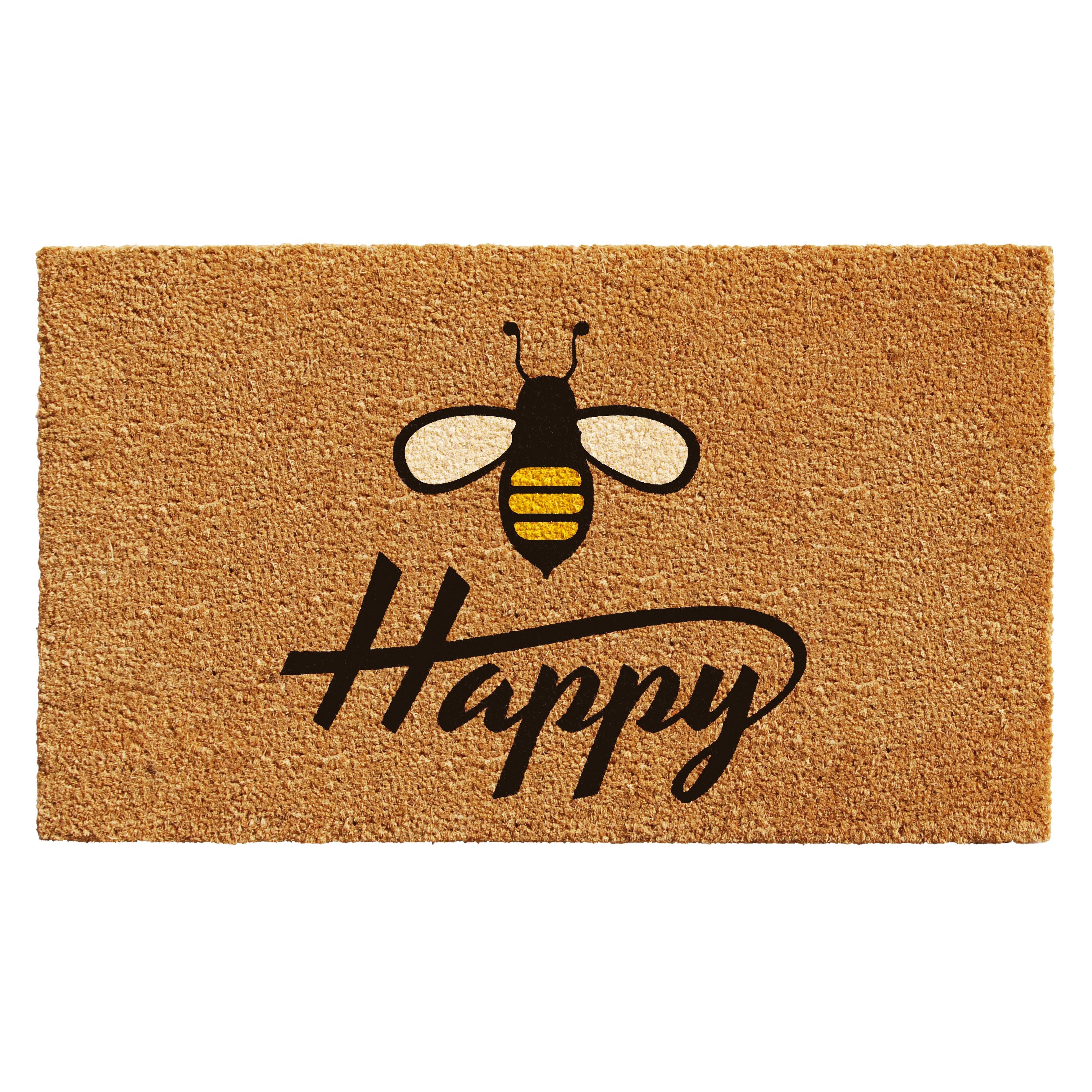 Callowaymills 101232436 2-ft x 3-ft Be Happy Coir/Vinyl Rectangular Indoor or outdoor Decorative Spring Door mat