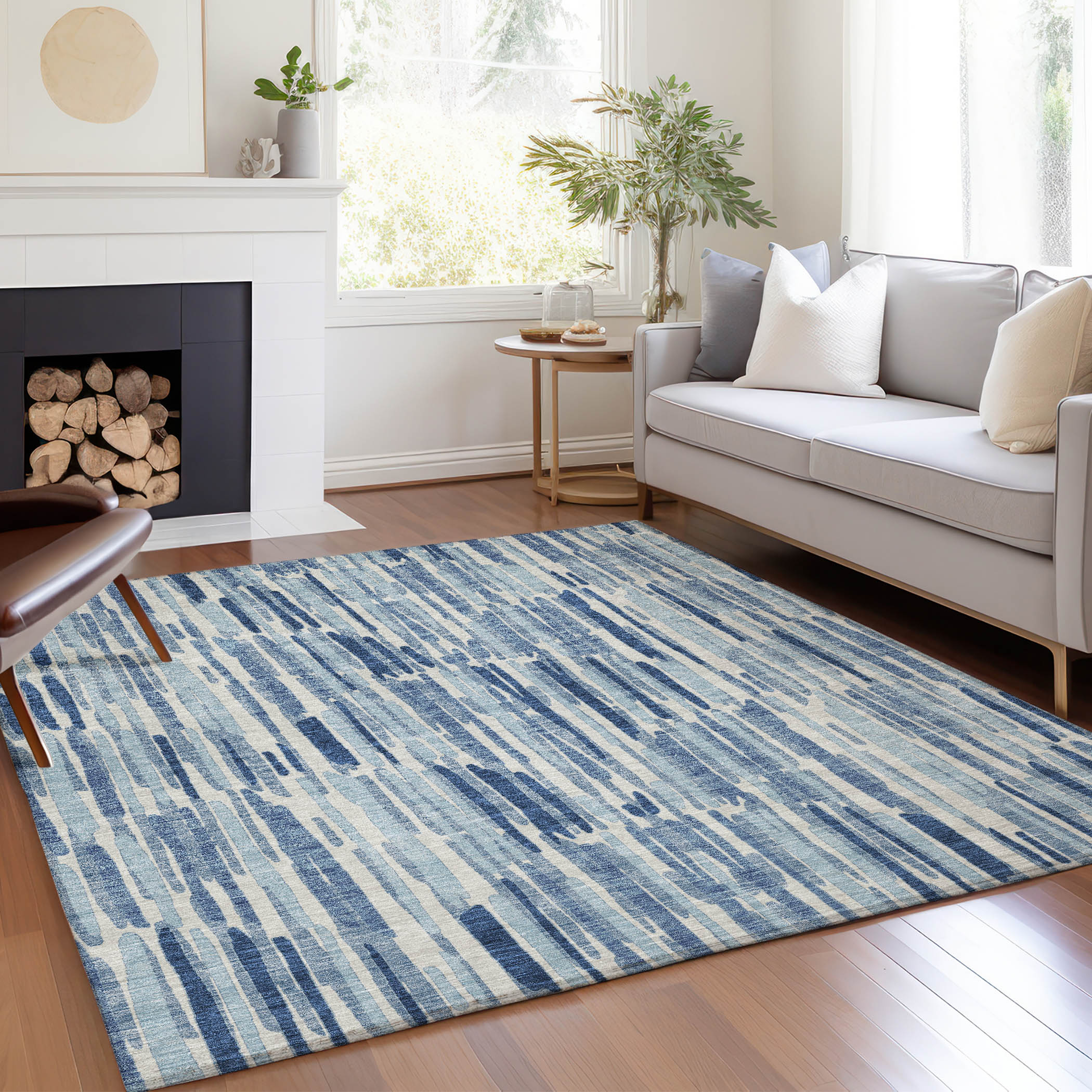 Addison Rugs ACN739BU3X5 Chantille ACN739BU 3 x 5 (ft) Polyester Blue Rectangular Indoor/Outdoor Geometric Machine washable Area rug