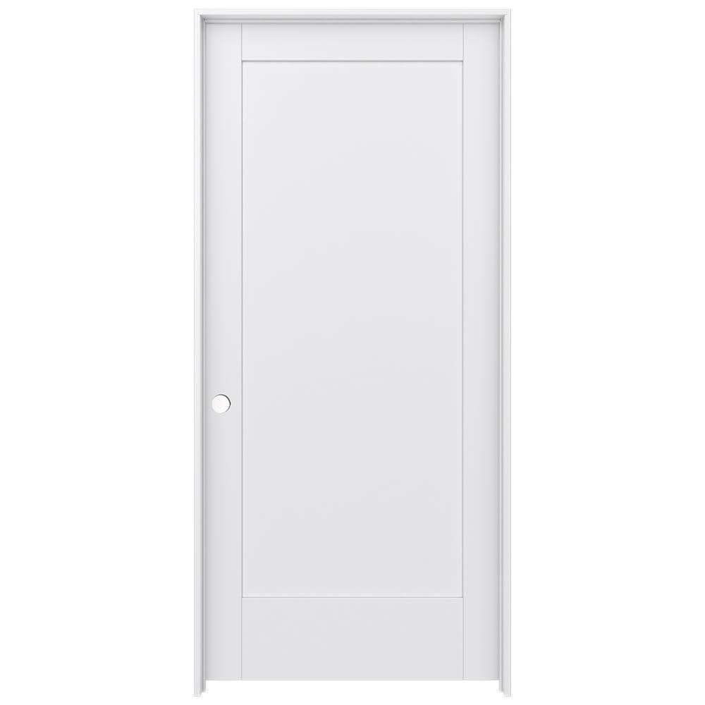 JELD-WEN LOWOLJW221100516 36-in x 80-in Primed Solid core 1-panel square Right hand Smooth Primed MDF Flat Jamb Single Prehung Interior Door