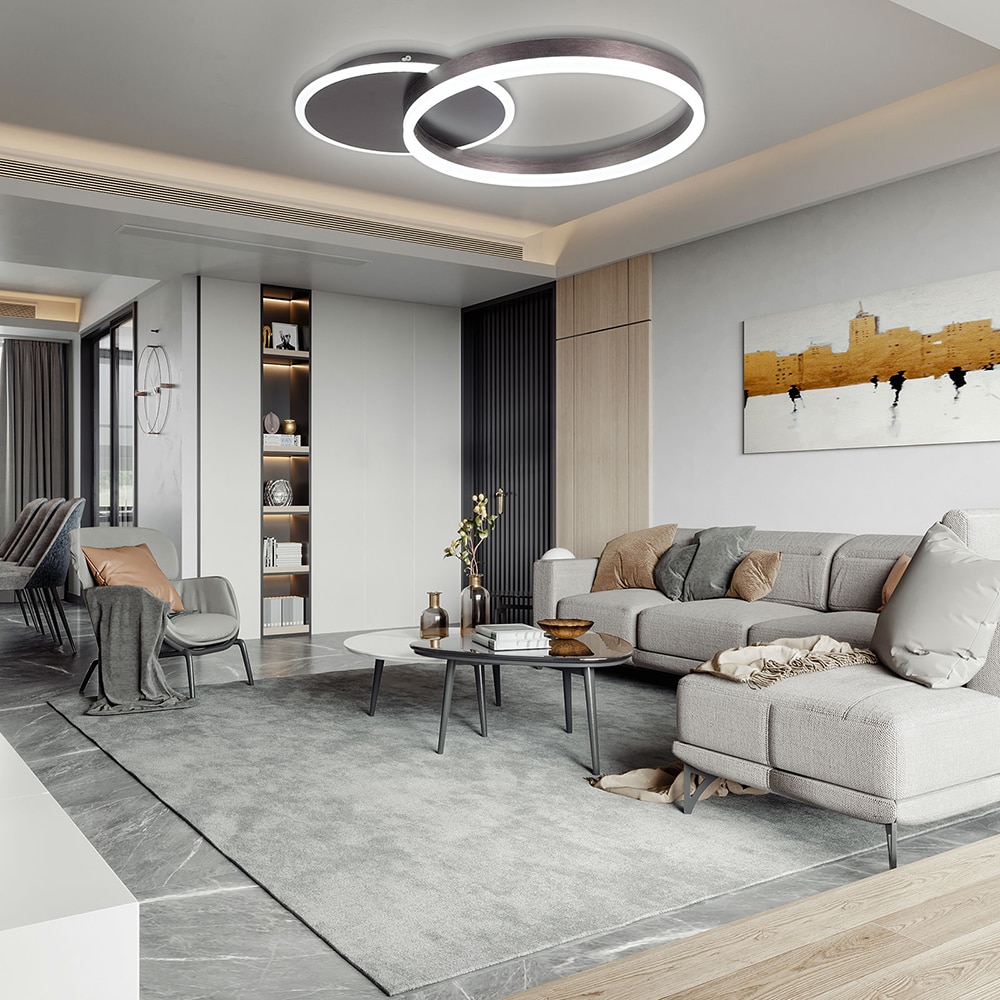 Oukaning HG-HCXLST-3650-US Two Layer Circular Rings 21.6-in 1 -Light 21.6-in Brushed Brown Integrated LED Flush Mount Light