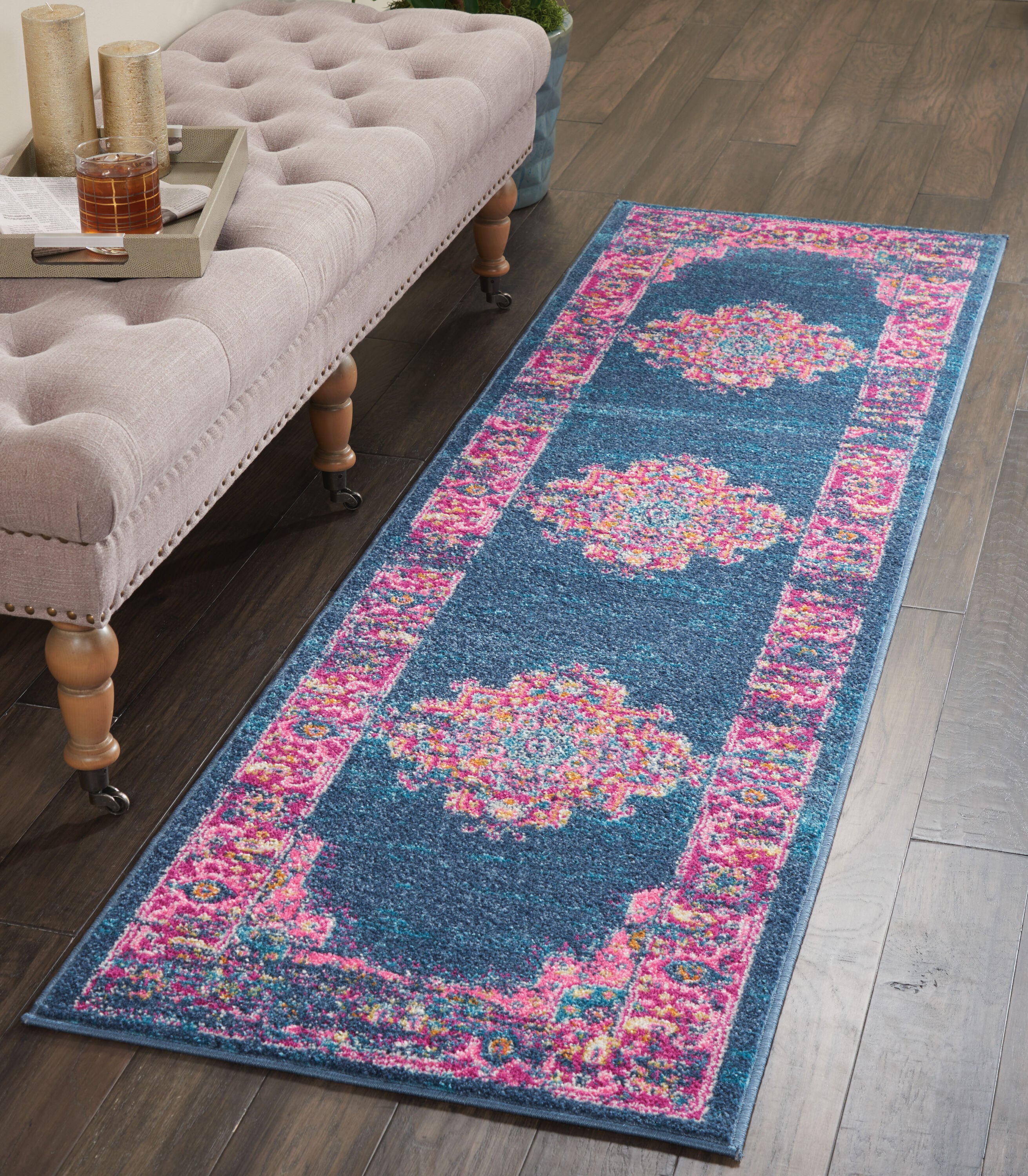 Nourison 099446761880 Passion 2 x 10 (ft) Loomed Polypropylene Blue Rectangular Indoor Border Vintage Runner rug
