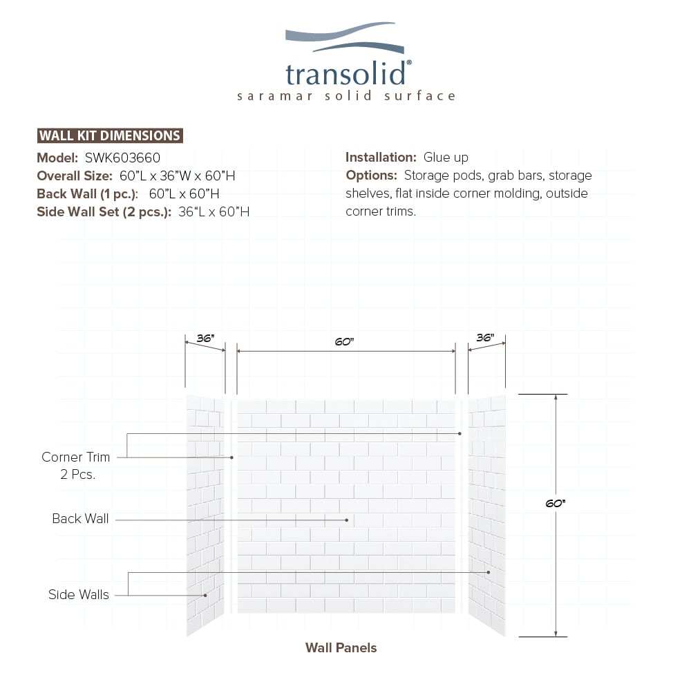 Transolid SWK603660-21 Bathtub-Wall-Surrounds - View #2